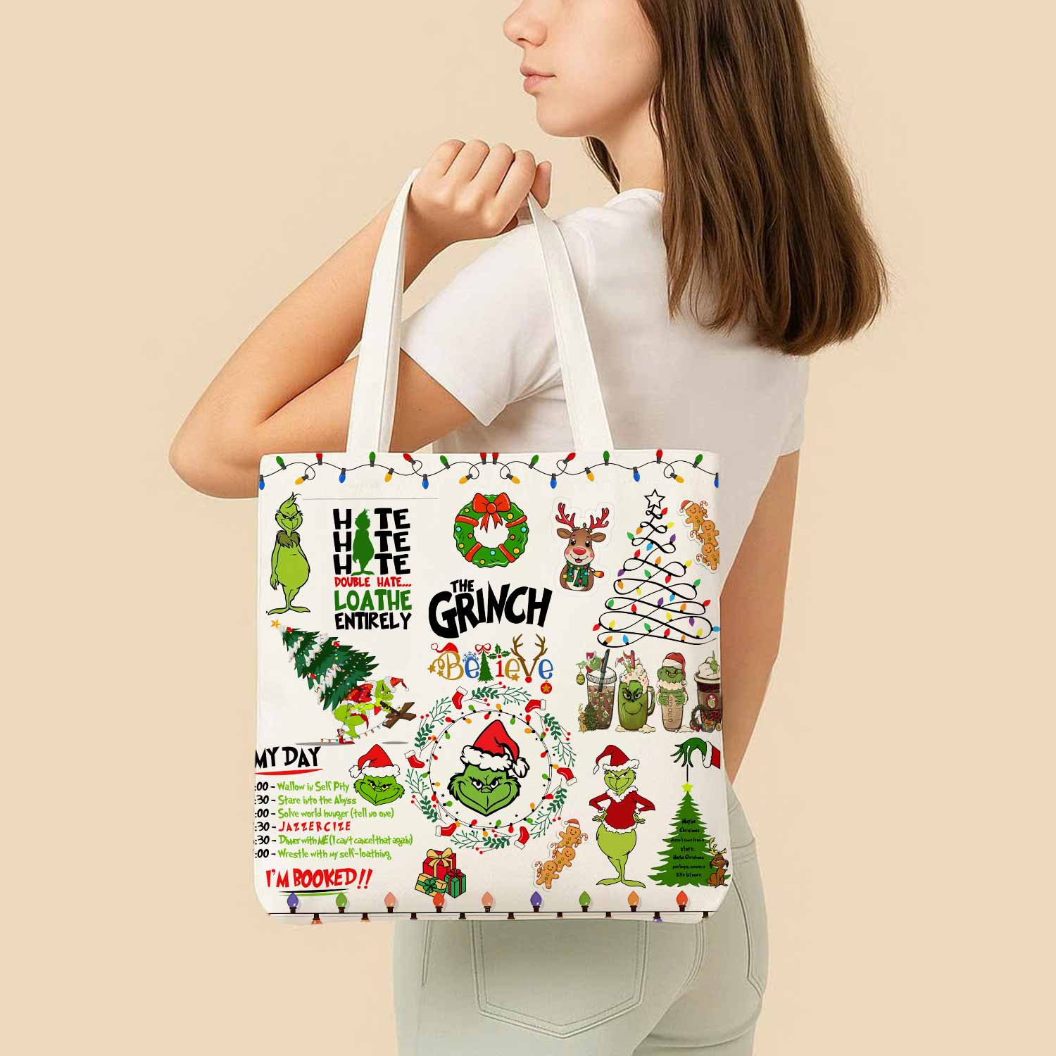 Grinch Hate Loathe Entirely Canvas Bag with Shoulder Strap