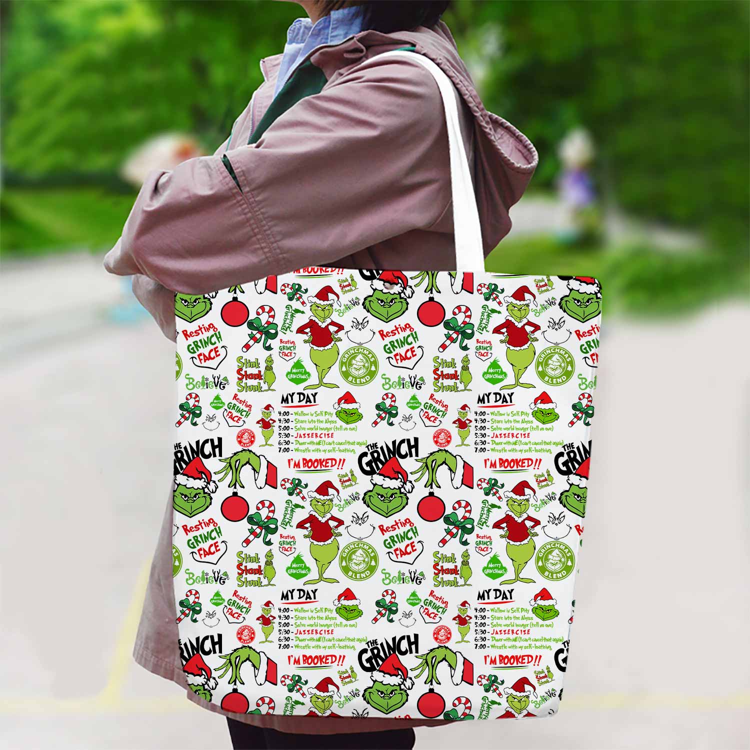 Grinch My Day I'm Booked Canvas Bag with Shoulder Strap