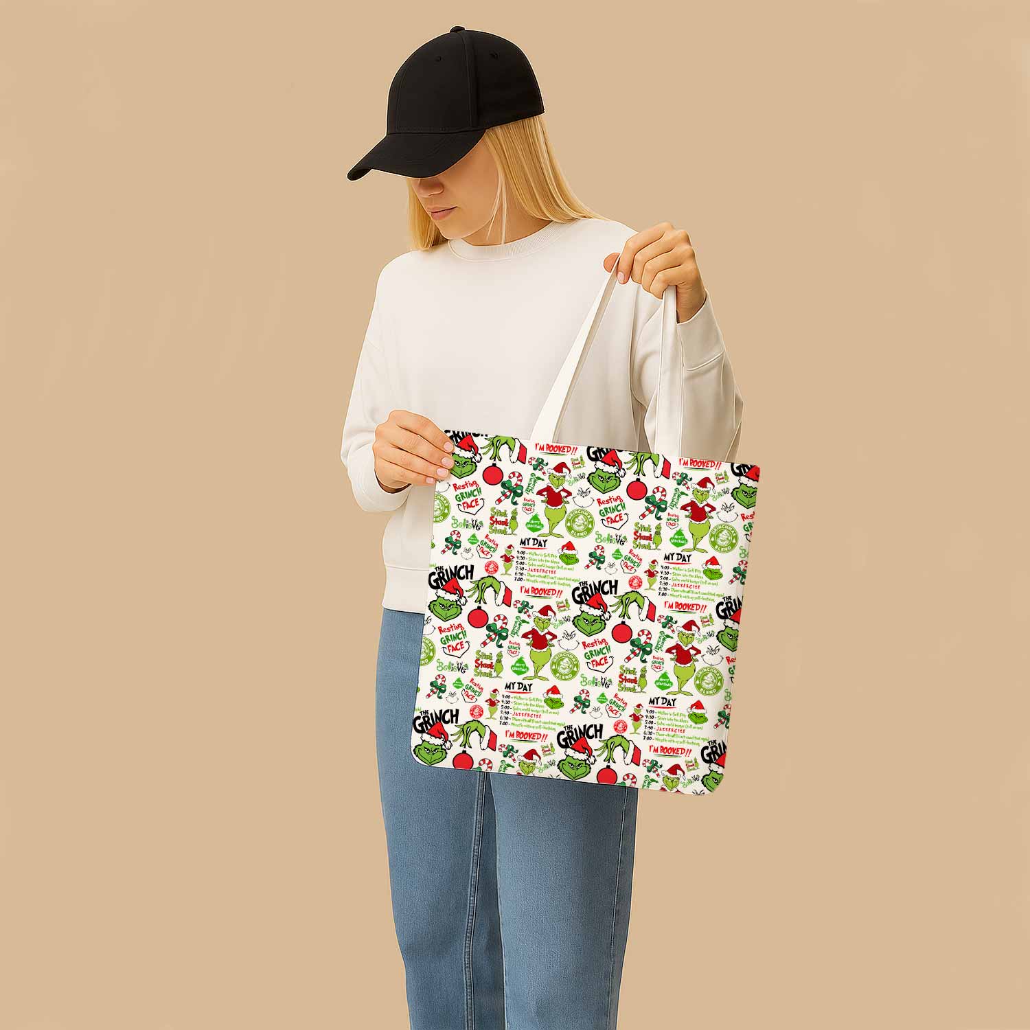 Grinch My Day I'm Booked Canvas Bag with Shoulder Strap