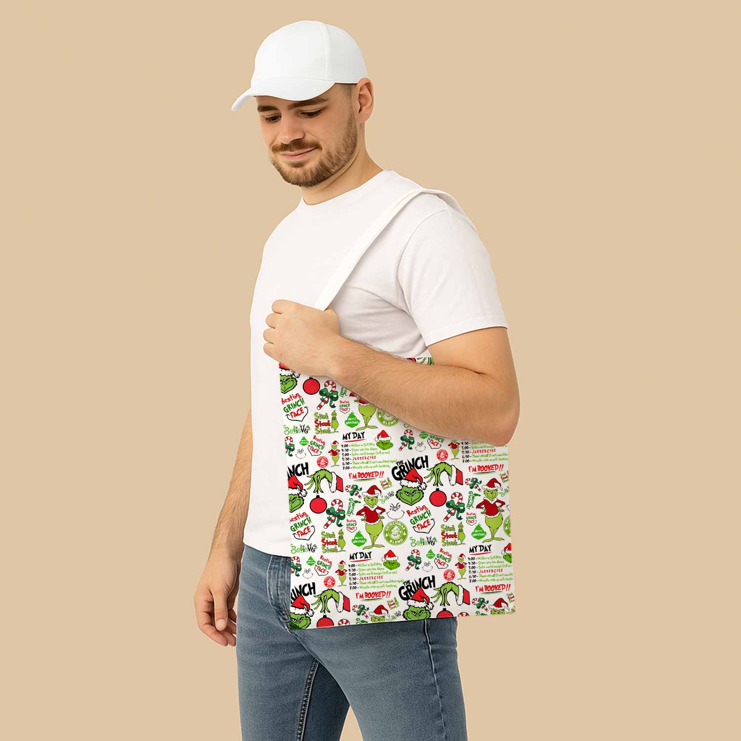 Grinch My Day I'm Booked Canvas Bag with Shoulder Strap