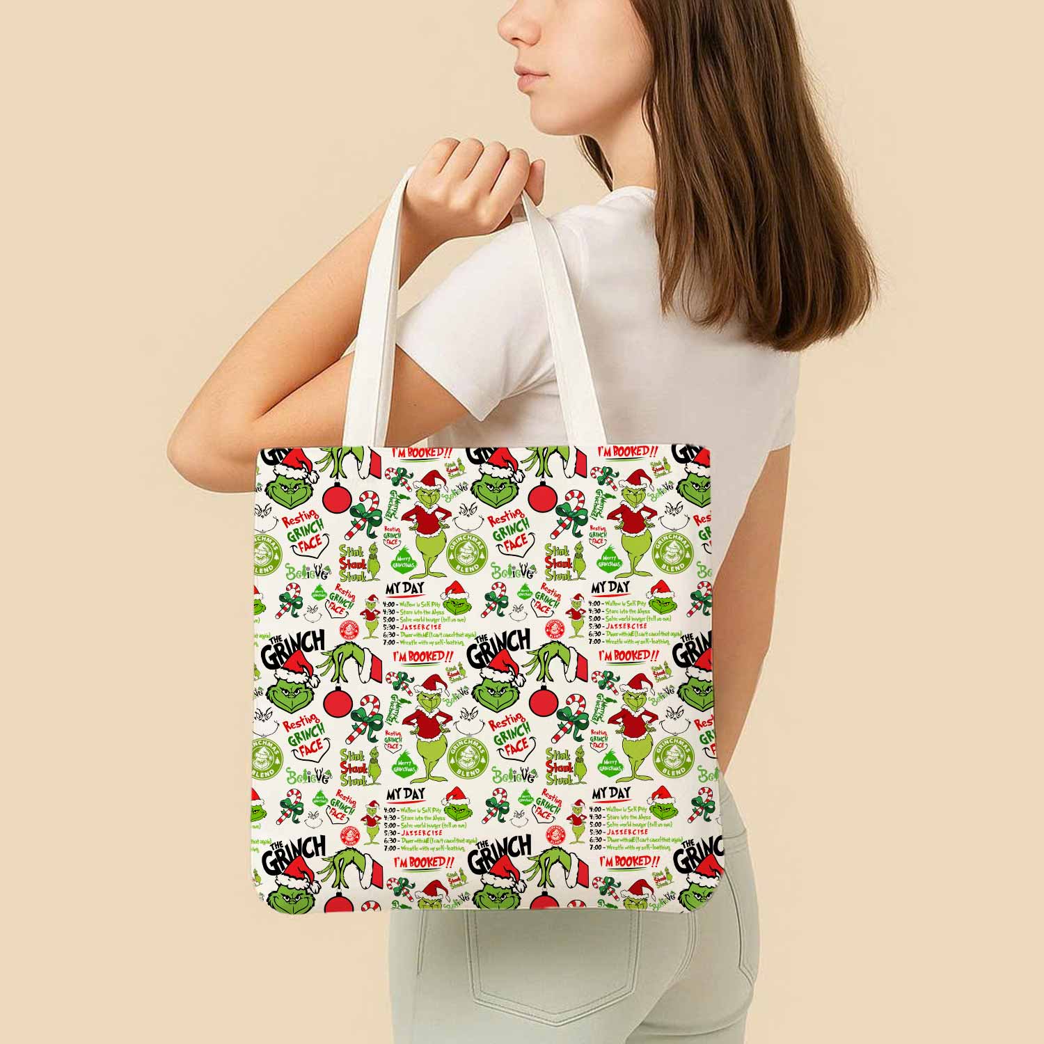 Grinch My Day I'm Booked Canvas Bag with Shoulder Strap