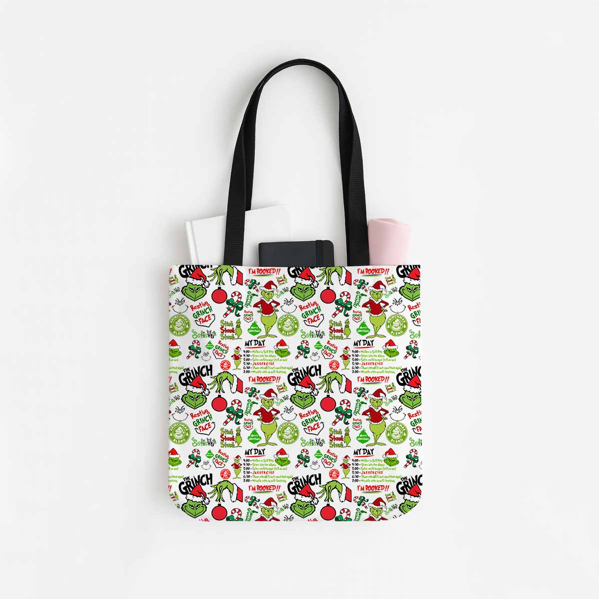 Grinch My Day I'm Booked Canvas Tote Bag
