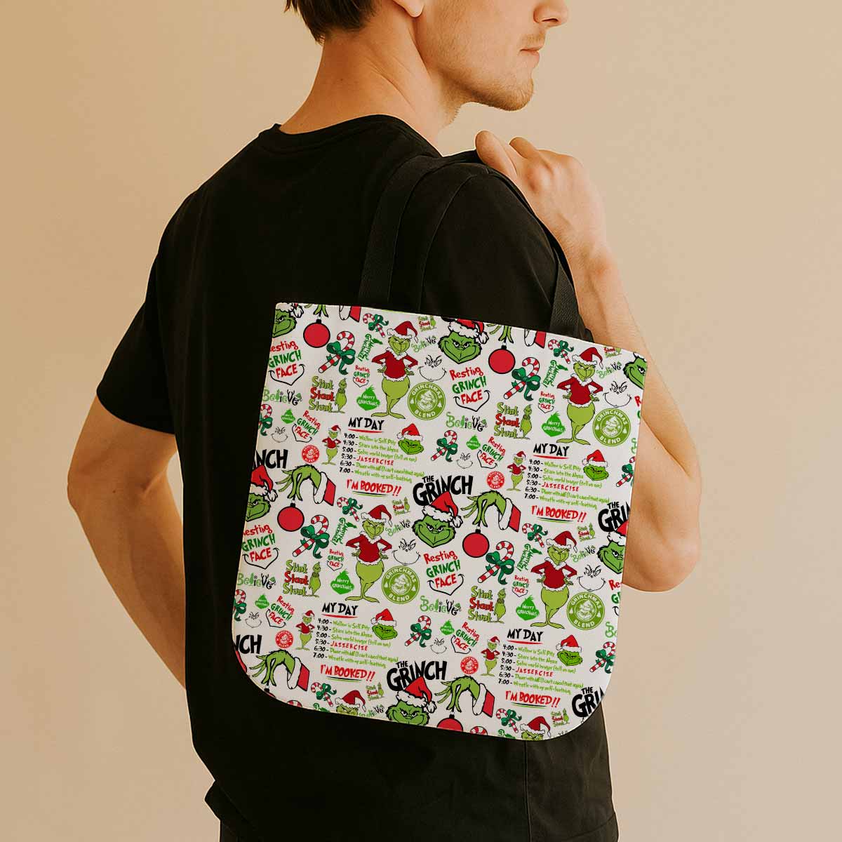 Grinch My Day I'm Booked Canvas Tote Bag