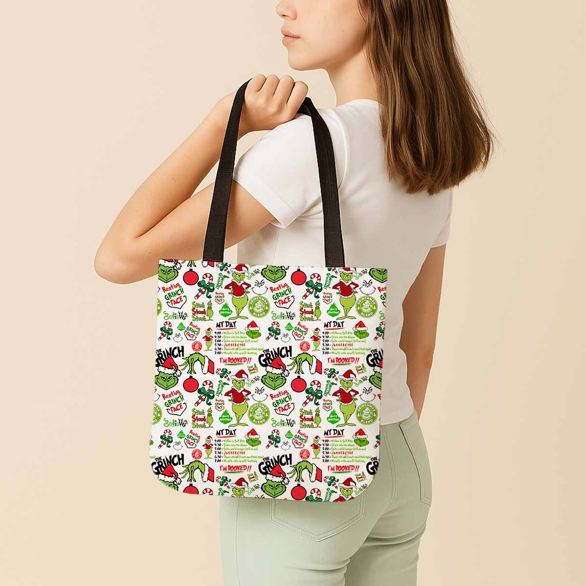 Grinch My Day I'm Booked Canvas Tote Bag