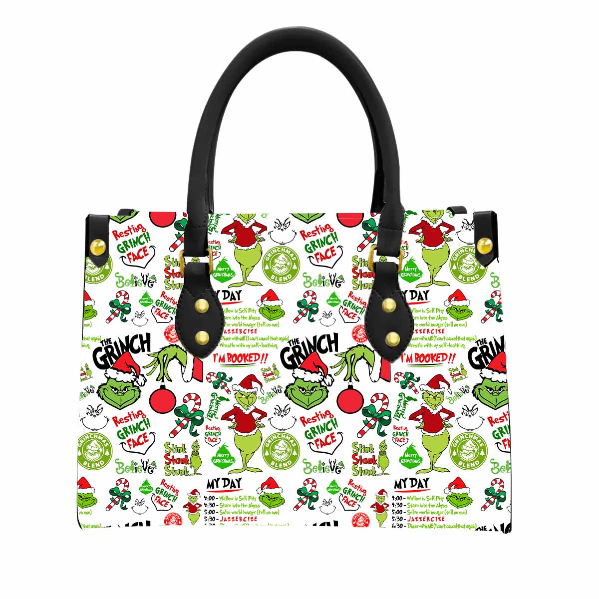 Grinch My Day I'm Booked Women Tote Bag with Black Handles