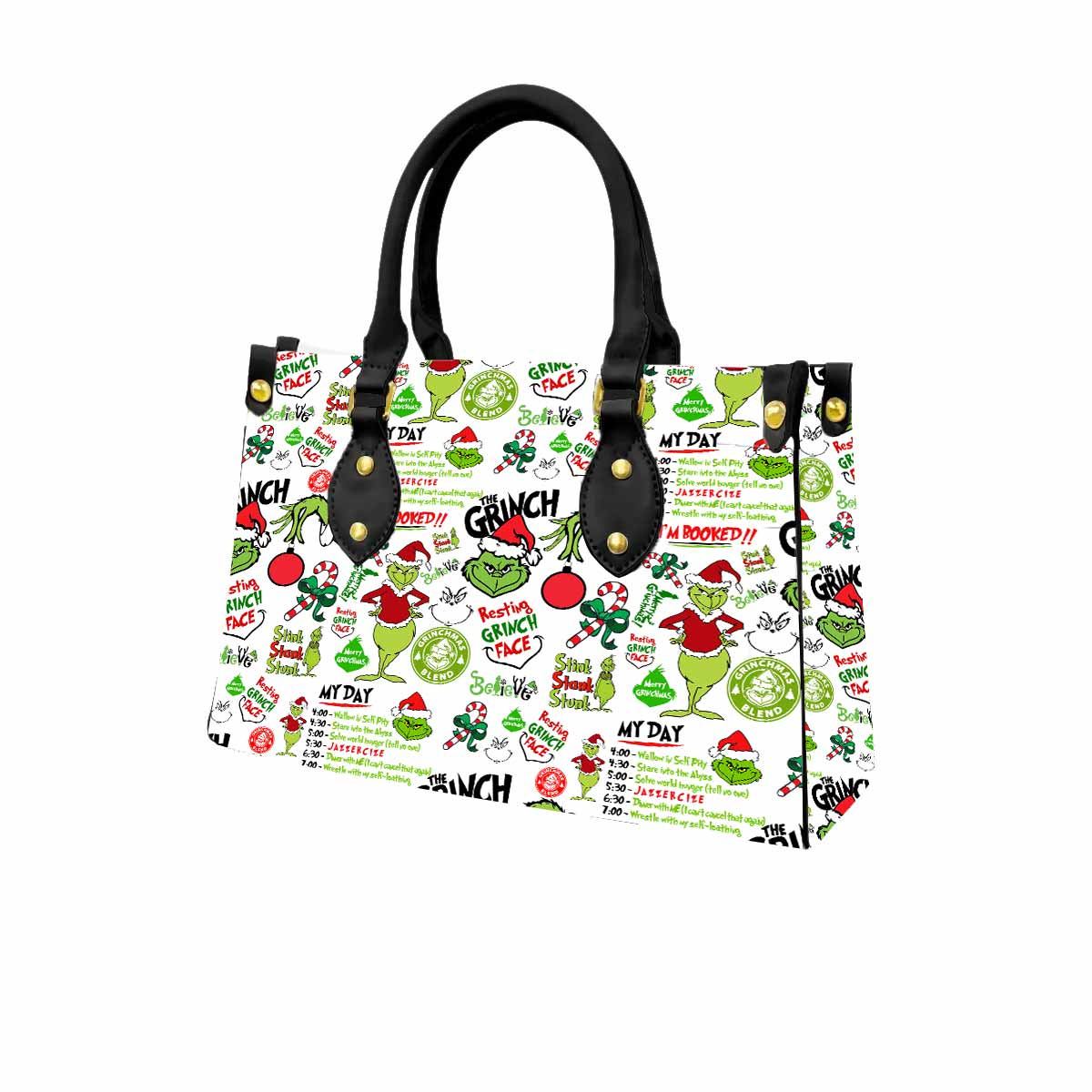 Grinch My Day I'm Booked Women Tote Bag with Black Handles