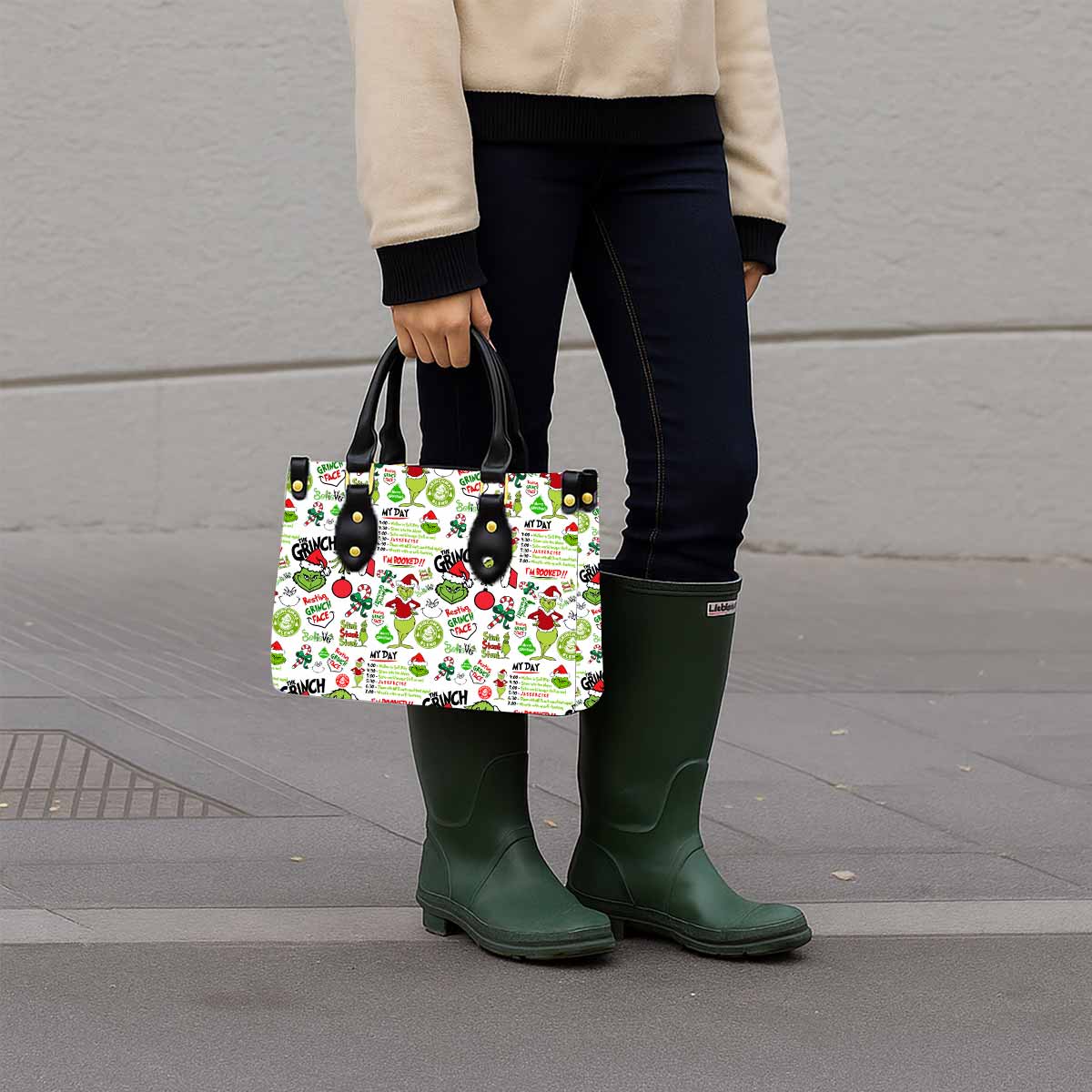Grinch My Day I'm Booked Women Tote Bag with Black Handles