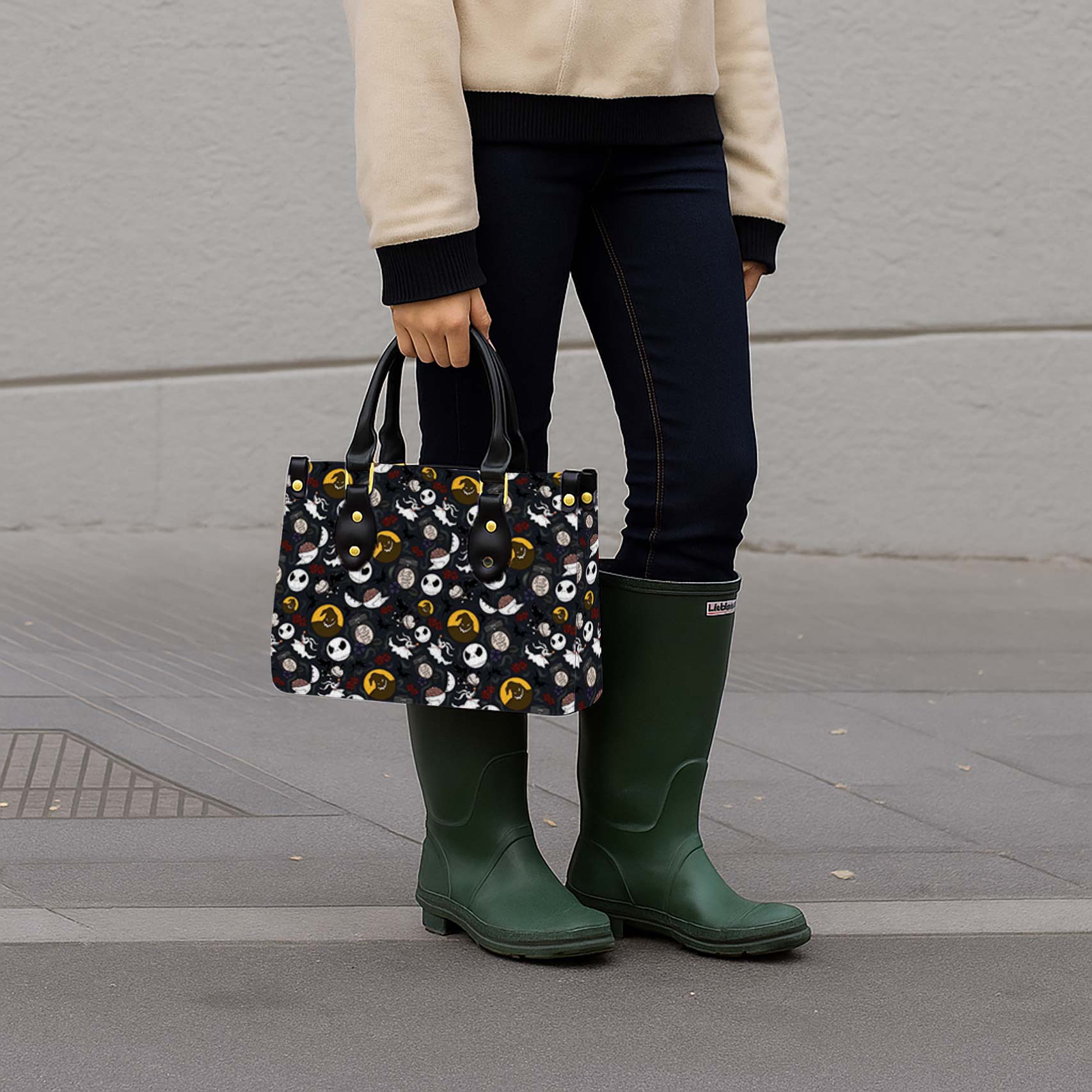 Jack Skellington & Oogie Boogie Women Tote Bag with Black Handles - Image 4