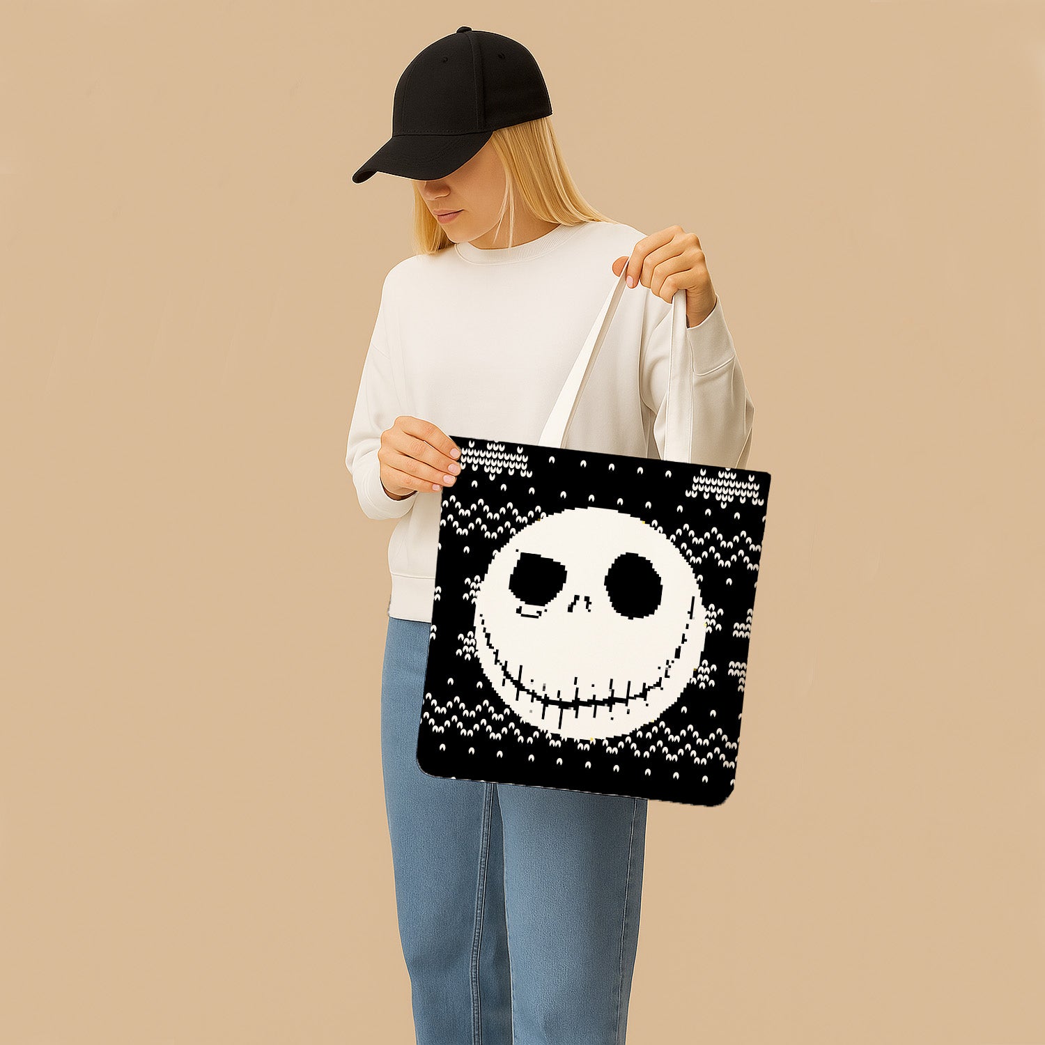 Jack Skellington Pumpkin Face Canvas Bag with Shoulder Strap