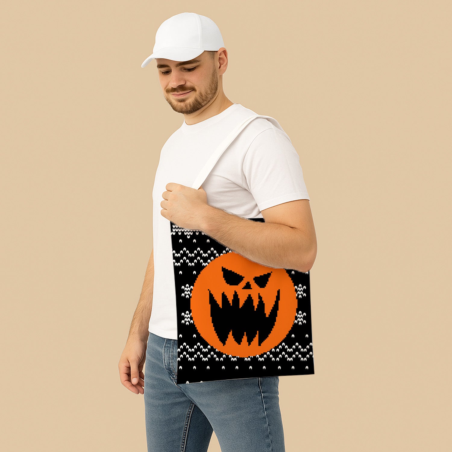 Jack Skellington Pumpkin Face Canvas Bag with Shoulder Strap