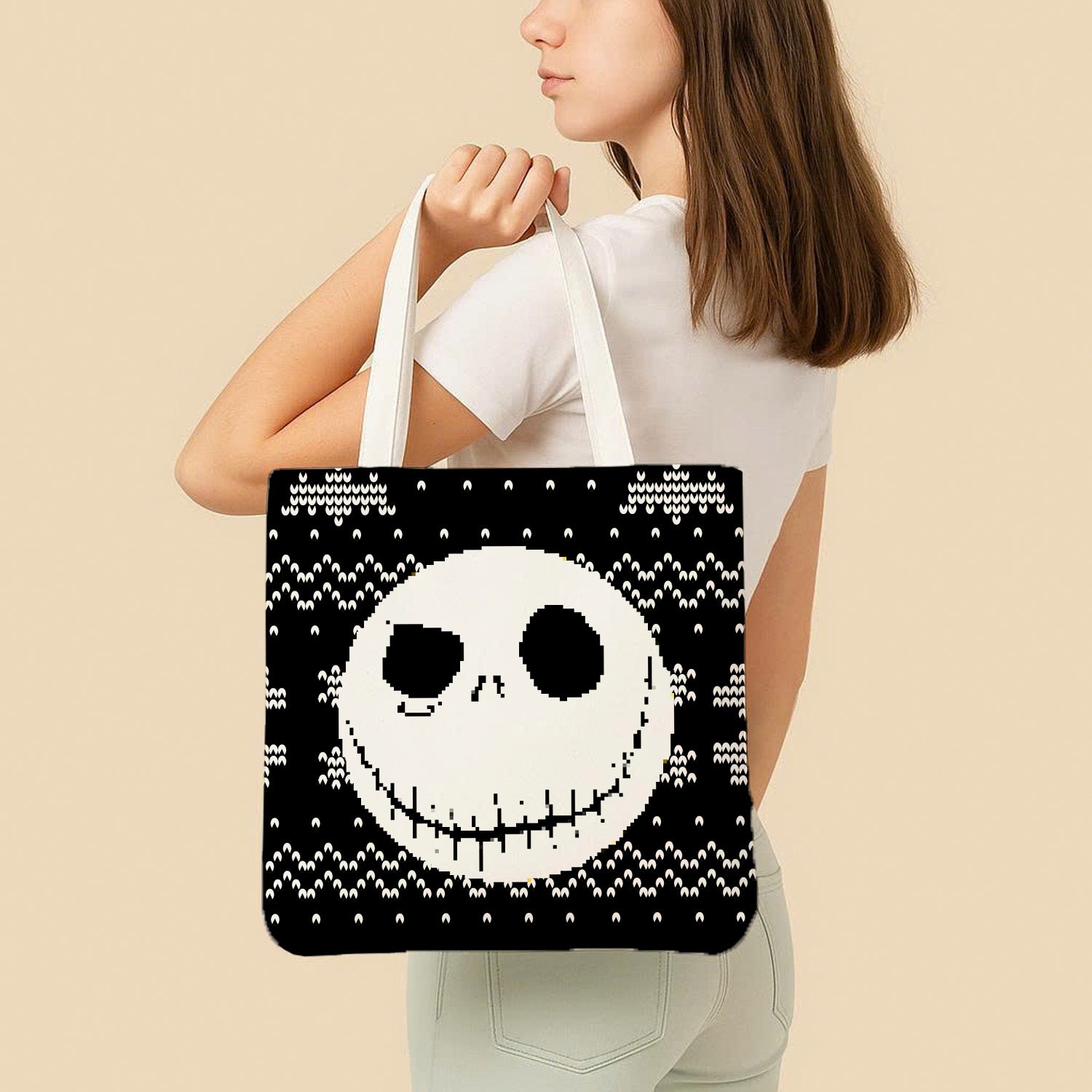 Jack Skellington Pumpkin Face Canvas Bag with Shoulder Strap