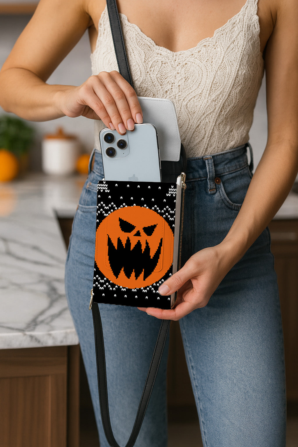 Jack Skellington Pumpkin Face Mobile Phone Chest Bag