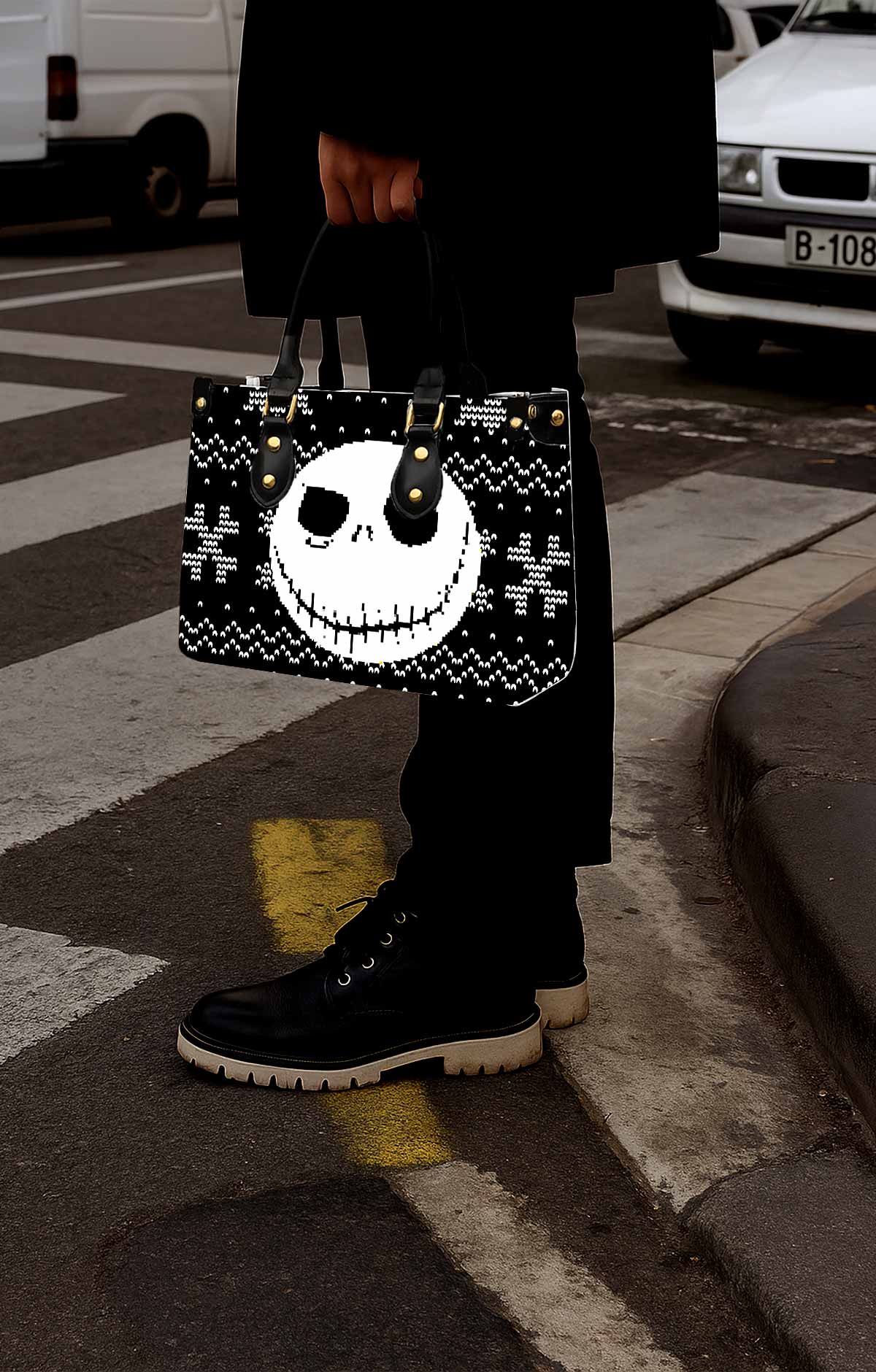 Jack Skellington Pumpkin Face Women Tote Bag with Black Handles