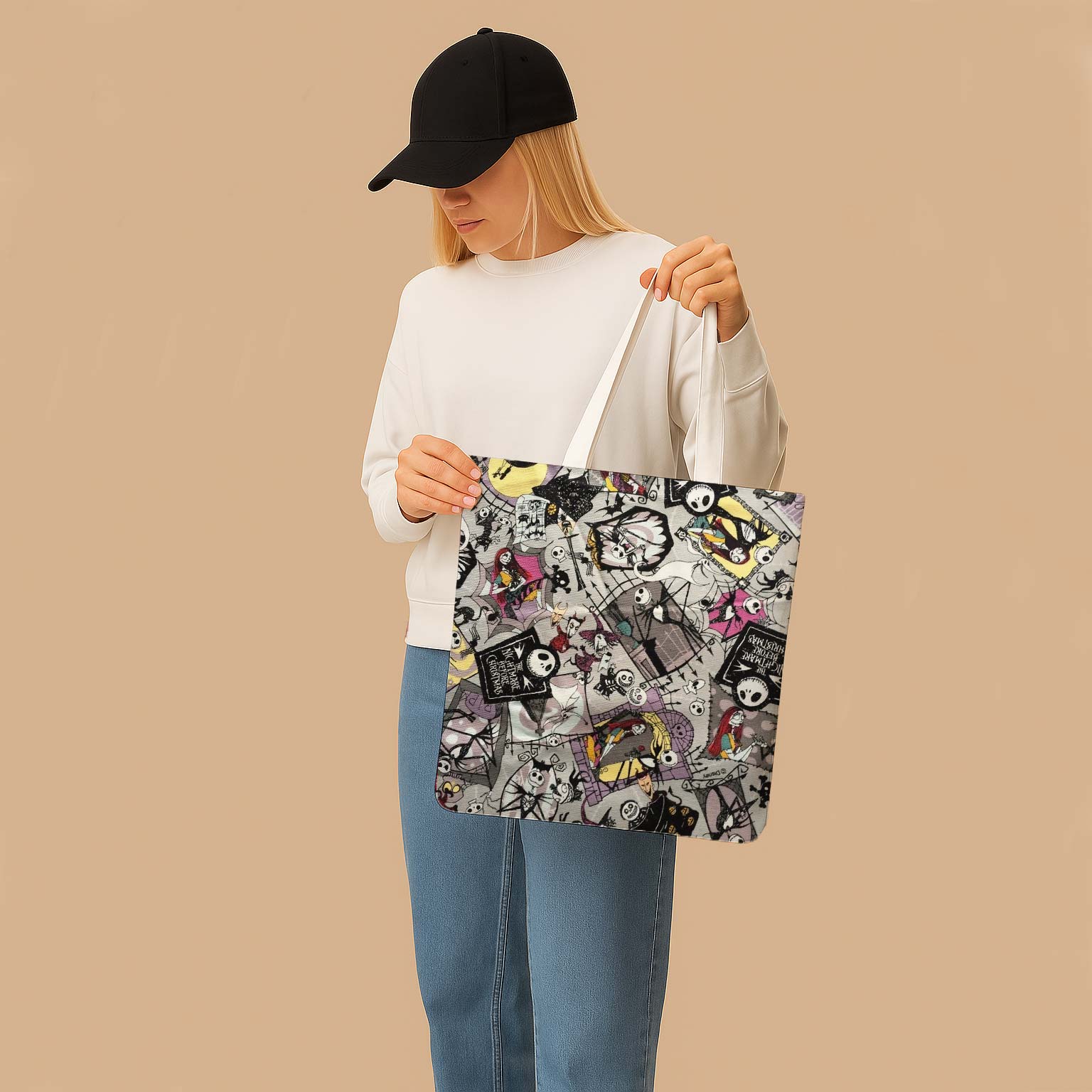 Jack Skellington & Sally Canvas Bag with Shoulder Strap - Image 3