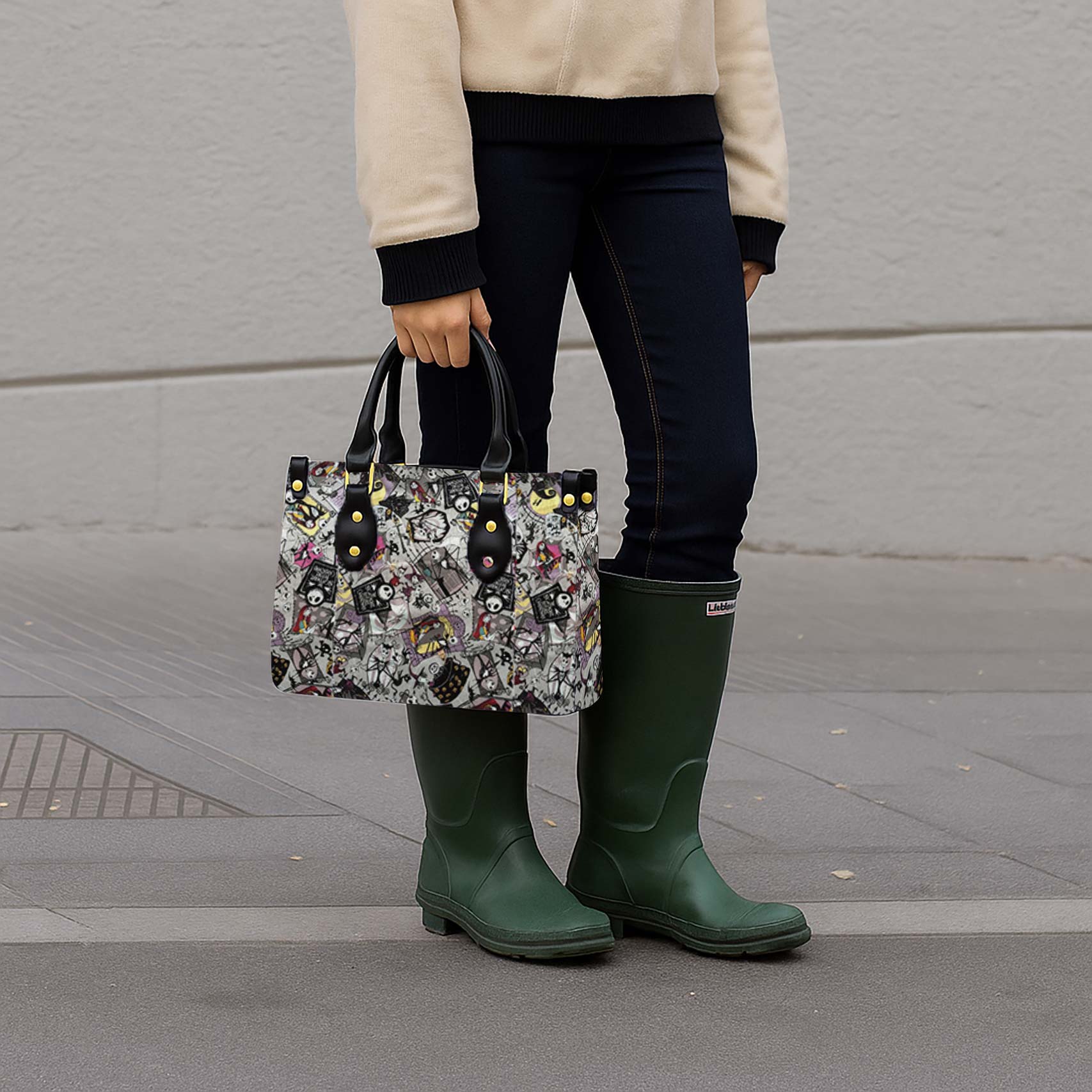 Jack Skellington & Sally Women Tote Bag with Black Handles - Image 4