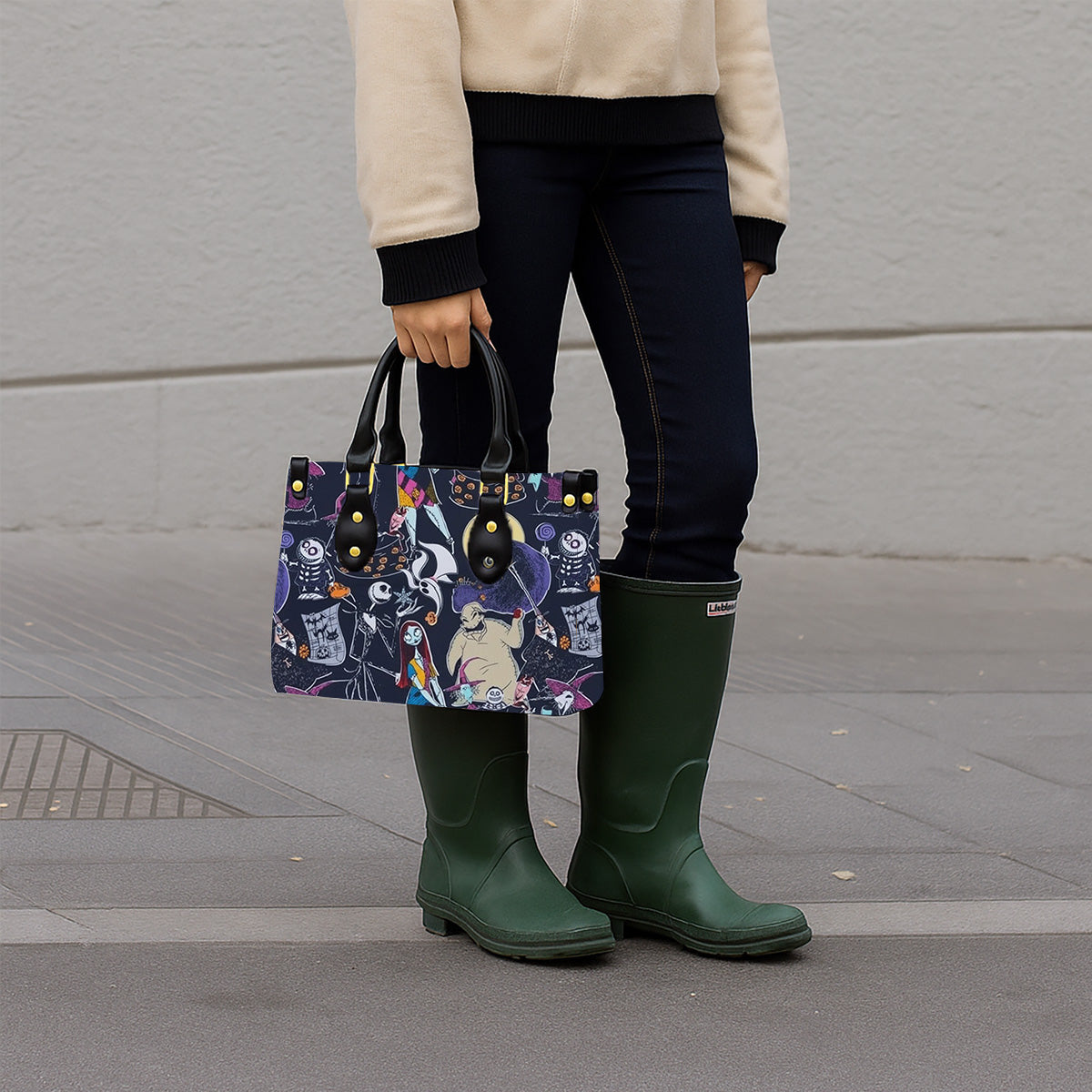 Nightmare Before Christmas Women Tote Bag with Black Handles