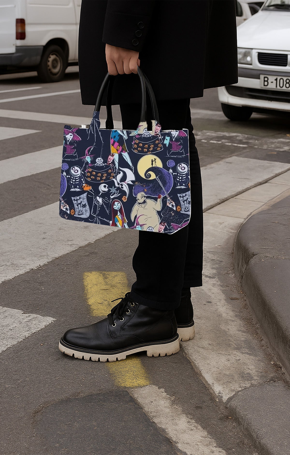 Nightmare Before Christmas Women Tote Bag with Black Handles