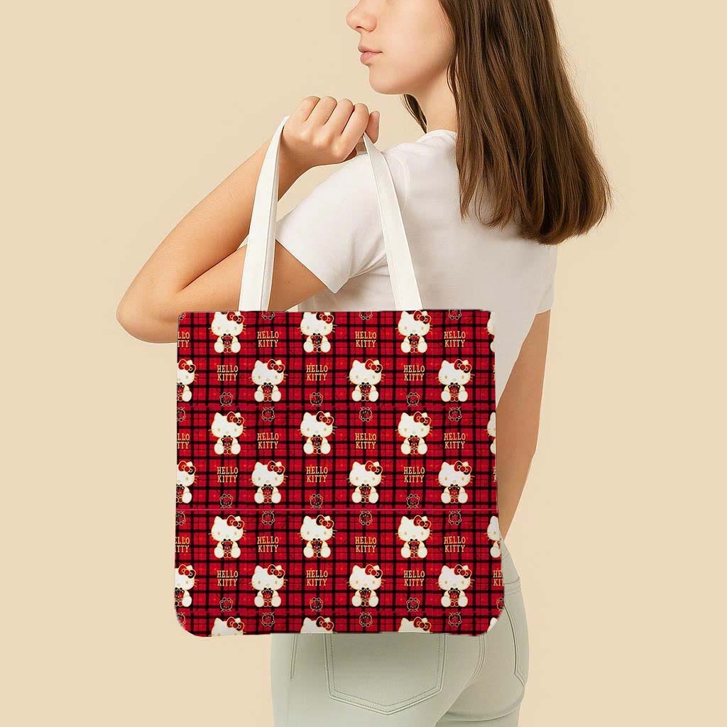 Plaid Hello Kitty Canvas Bag with Shoulder Strap - Image 5