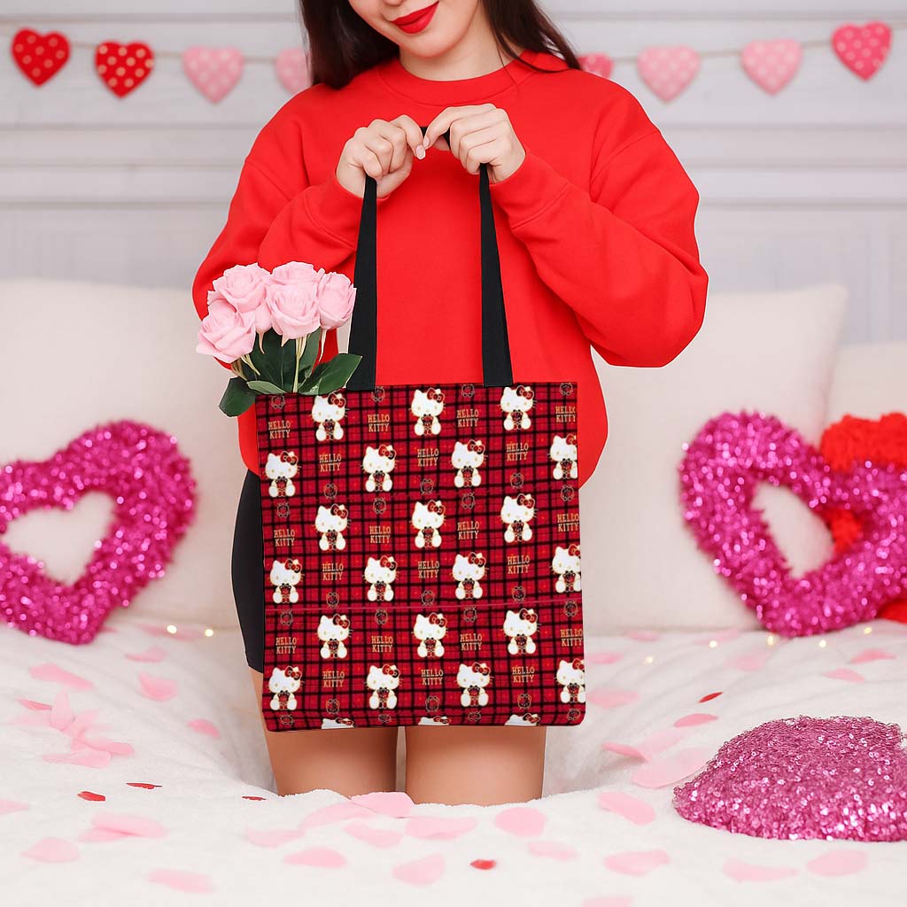 Plaid Hello Kitty Canvas Tote Bag - Image 5