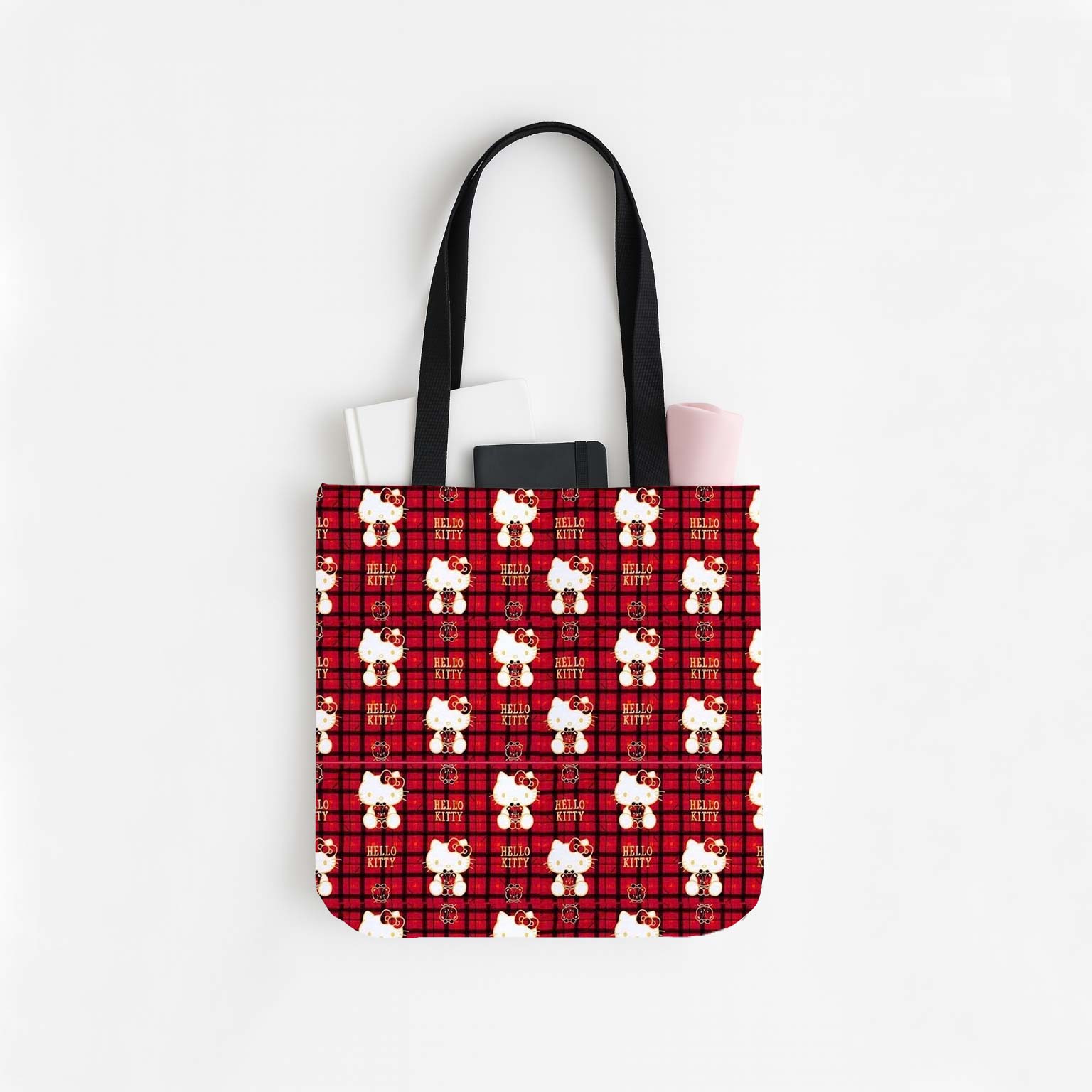 Plaid Hello Kitty Canvas Tote Bag - Image 6