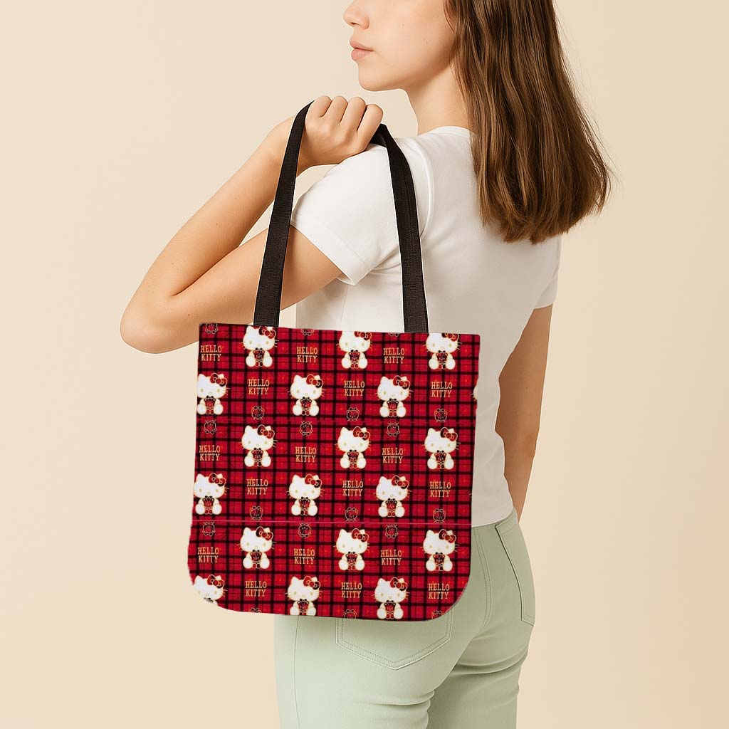 Plaid Hello Kitty Canvas Tote Bag - Image 7