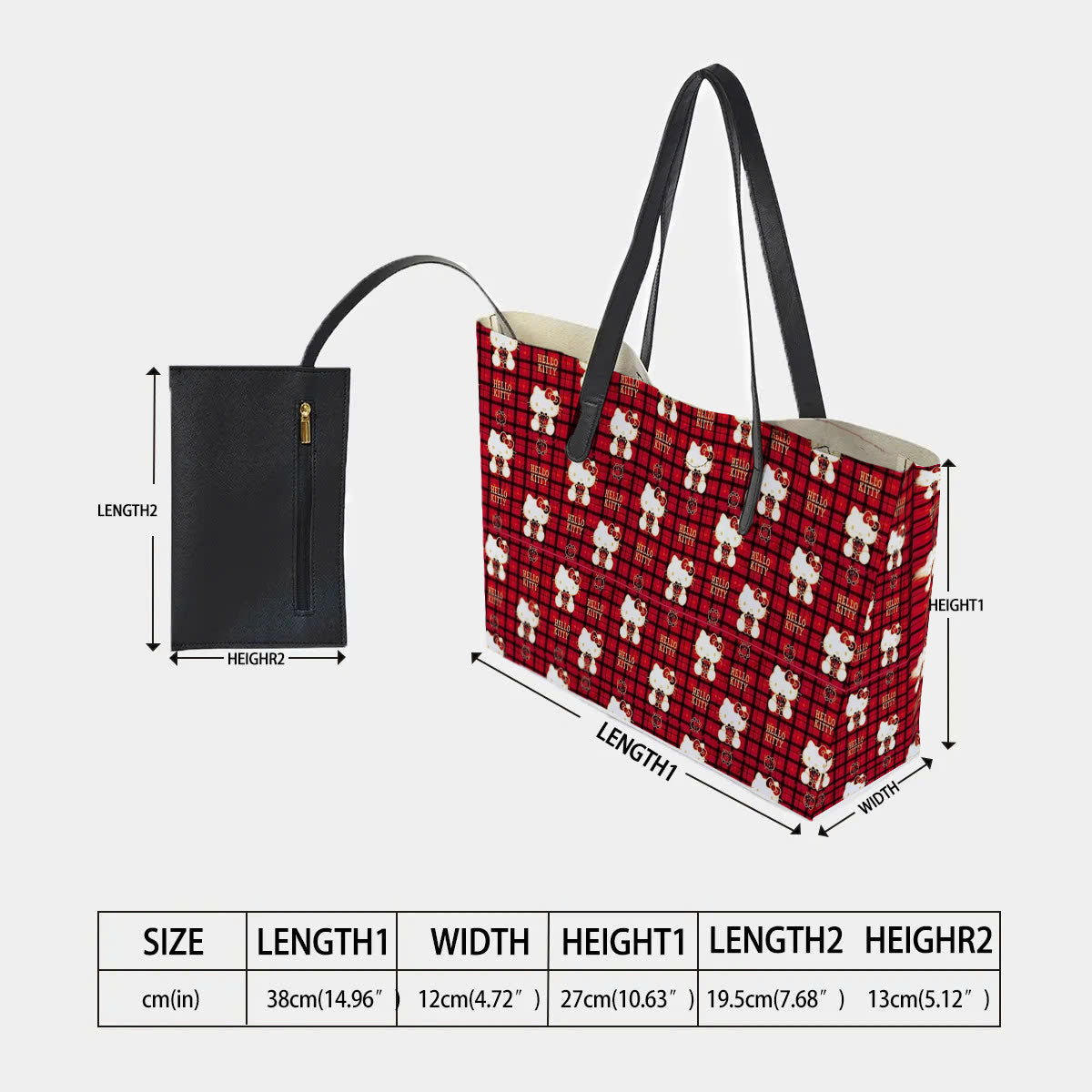 Plaid Hello Kitty Hand Bag and Mini Purse Set - Image 2