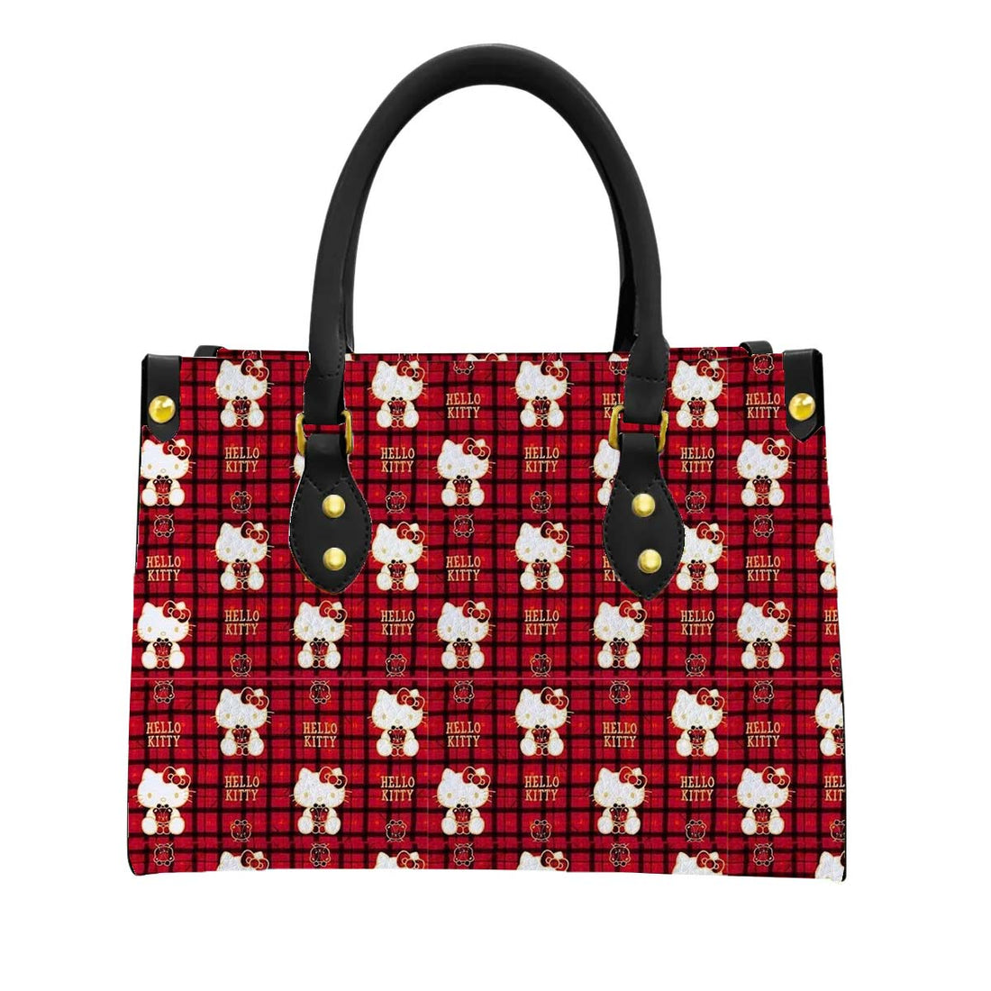 Plaid Hello Kitty Women Tote Bag with Black Handles - Image 1