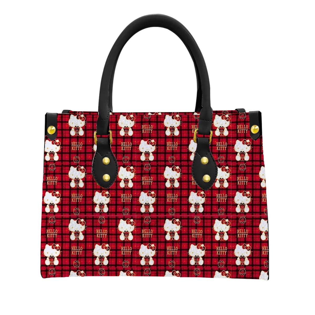 Plaid Hello Kitty Women Tote Bag with Black Handles - Image 1