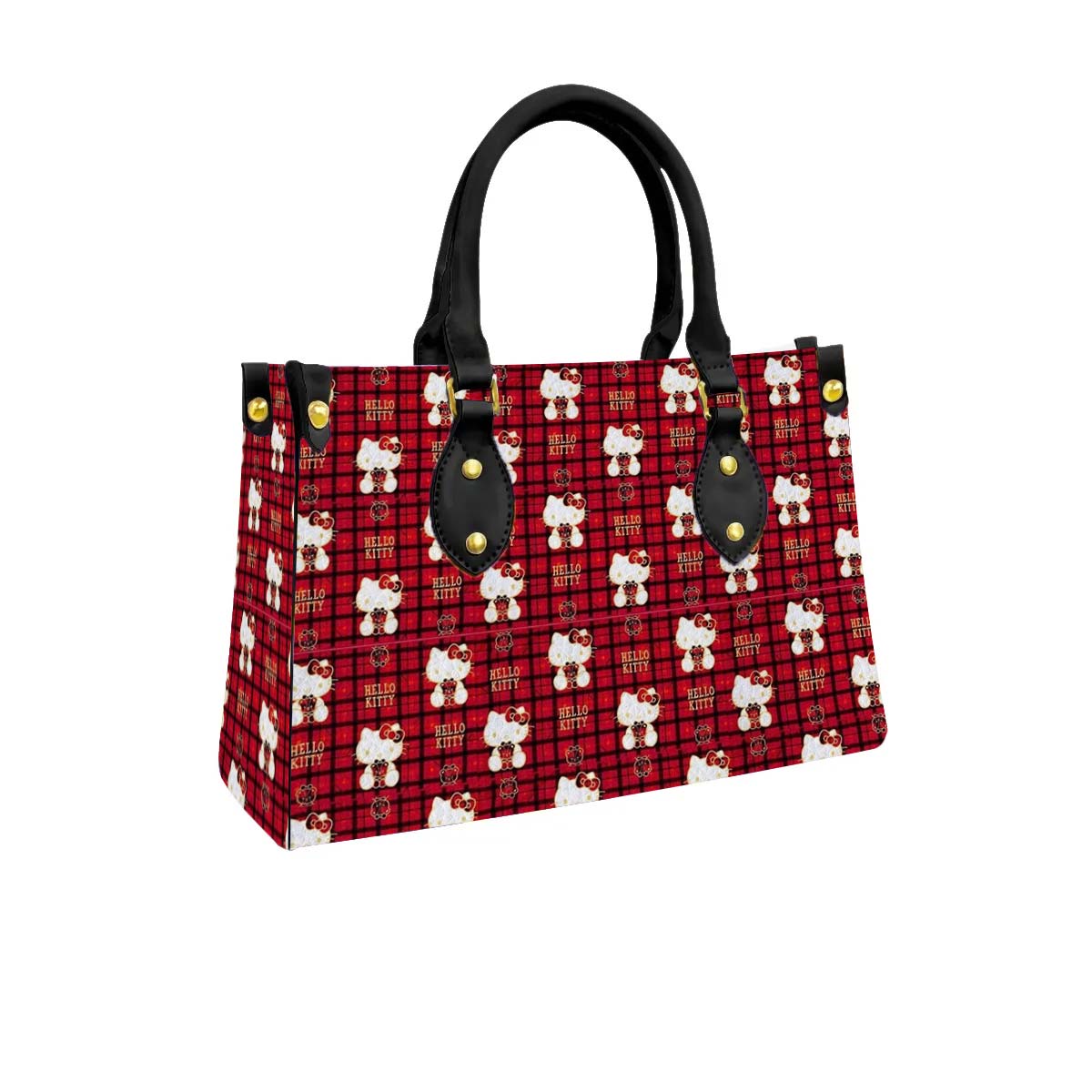 Plaid Hello Kitty Women Tote Bag with Black Handles - Image 2