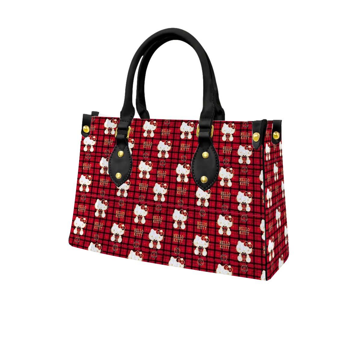 Plaid Hello Kitty Women Tote Bag with Black Handles - Image 3