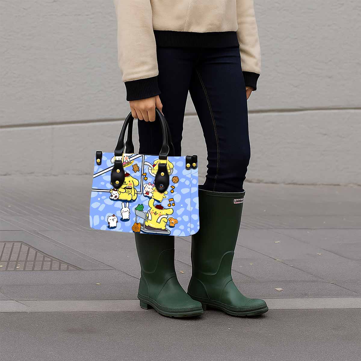 Pompompurin Sanrio Women Tote Bag with Black Handles