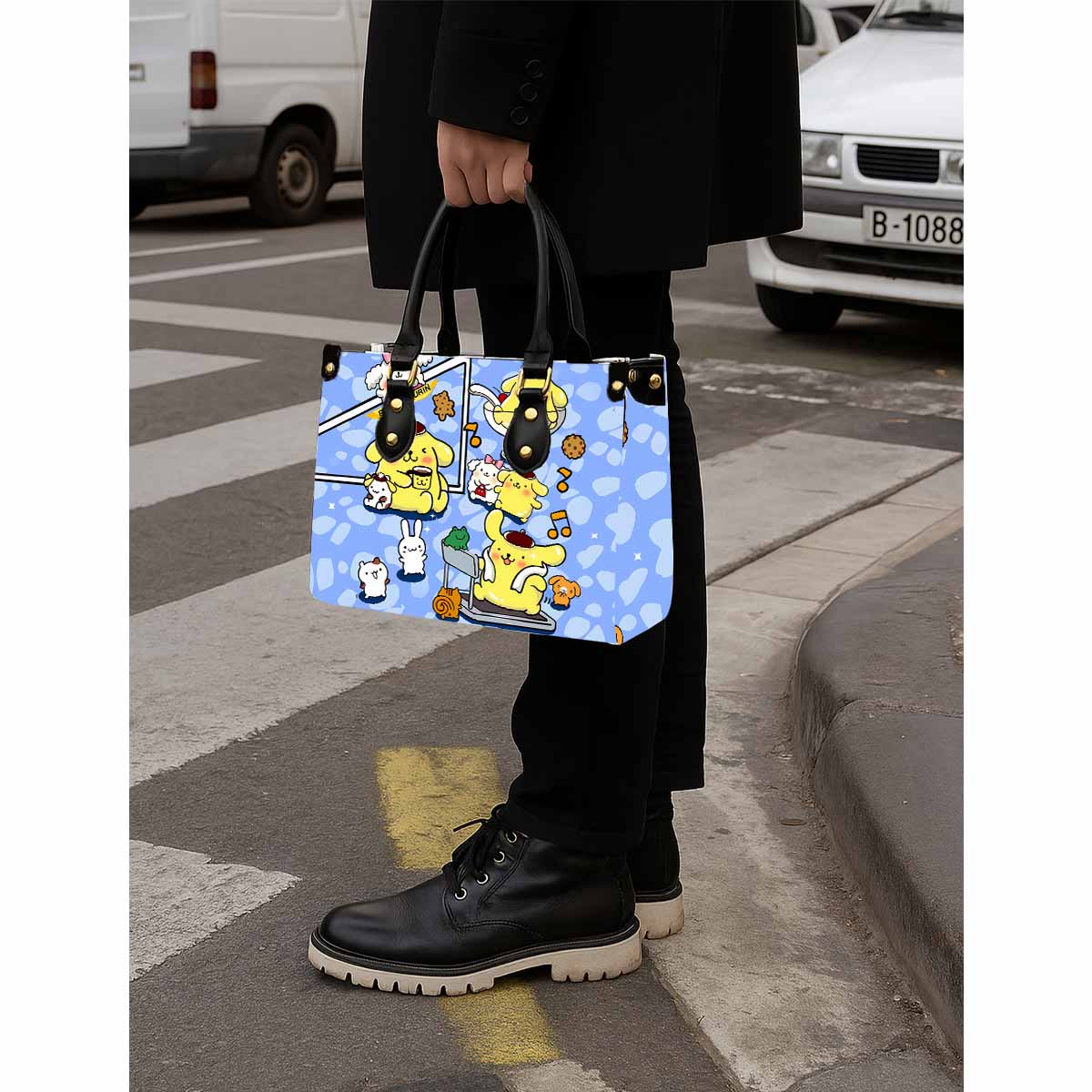 Pompompurin Sanrio Women Tote Bag with Black Handles