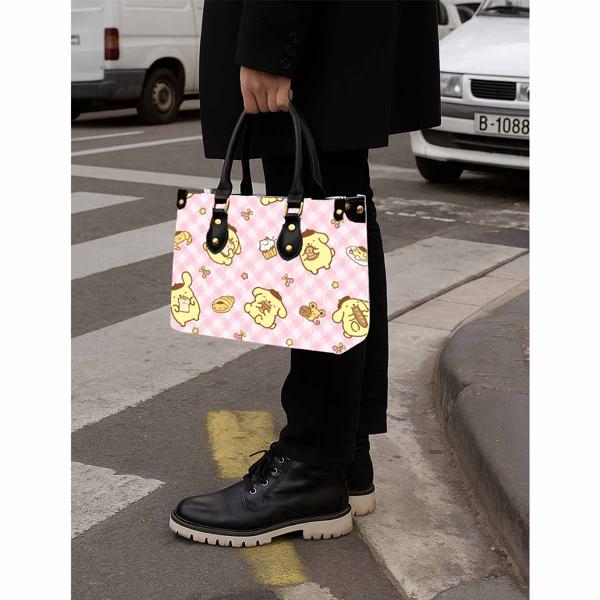 Pompompurin Women Tote Bag with Black Handles