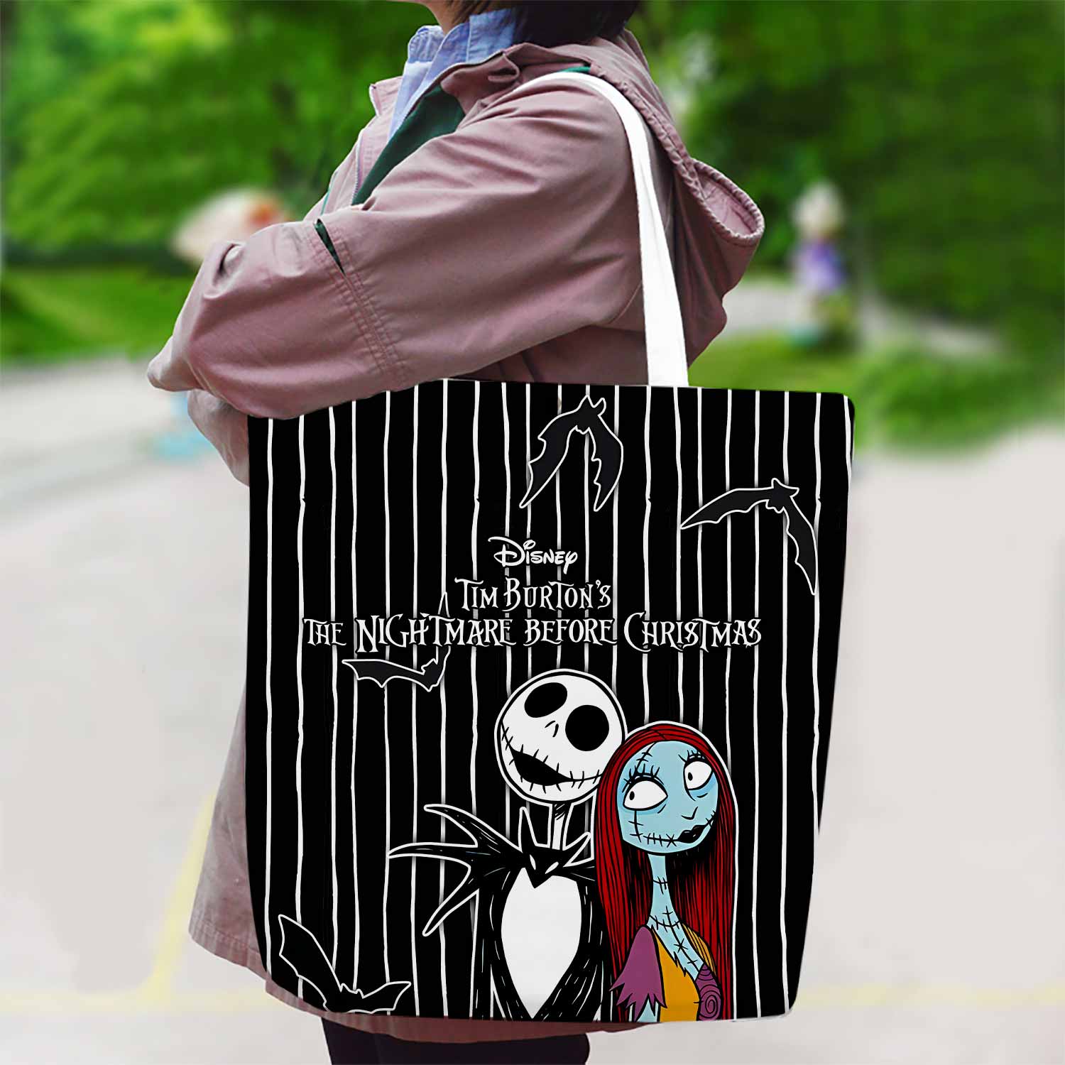Sally & Jack Skellington Canvas Bag with Shoulder Strap