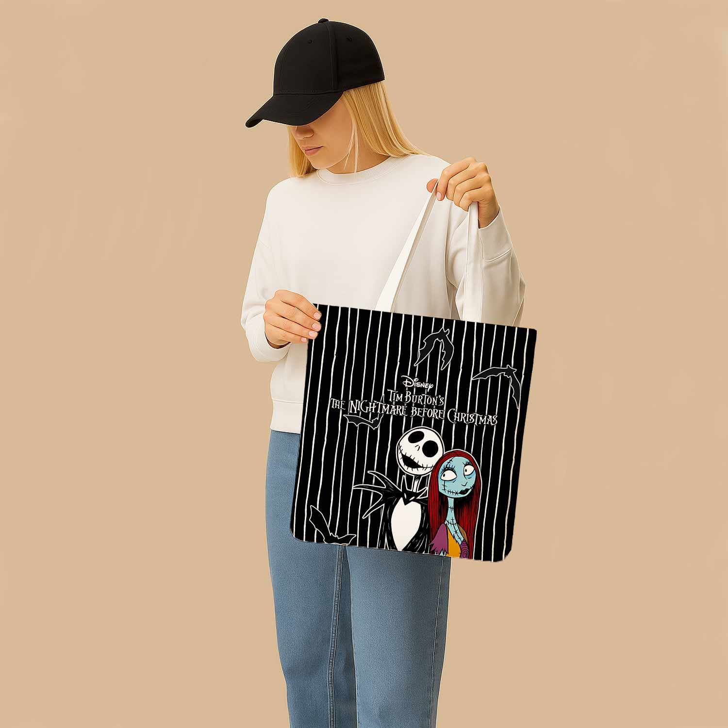 Sally & Jack Skellington Canvas Bag with Shoulder Strap