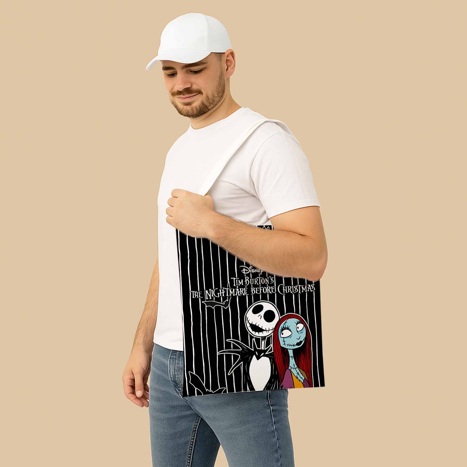 Sally & Jack Skellington Canvas Bag with Shoulder Strap