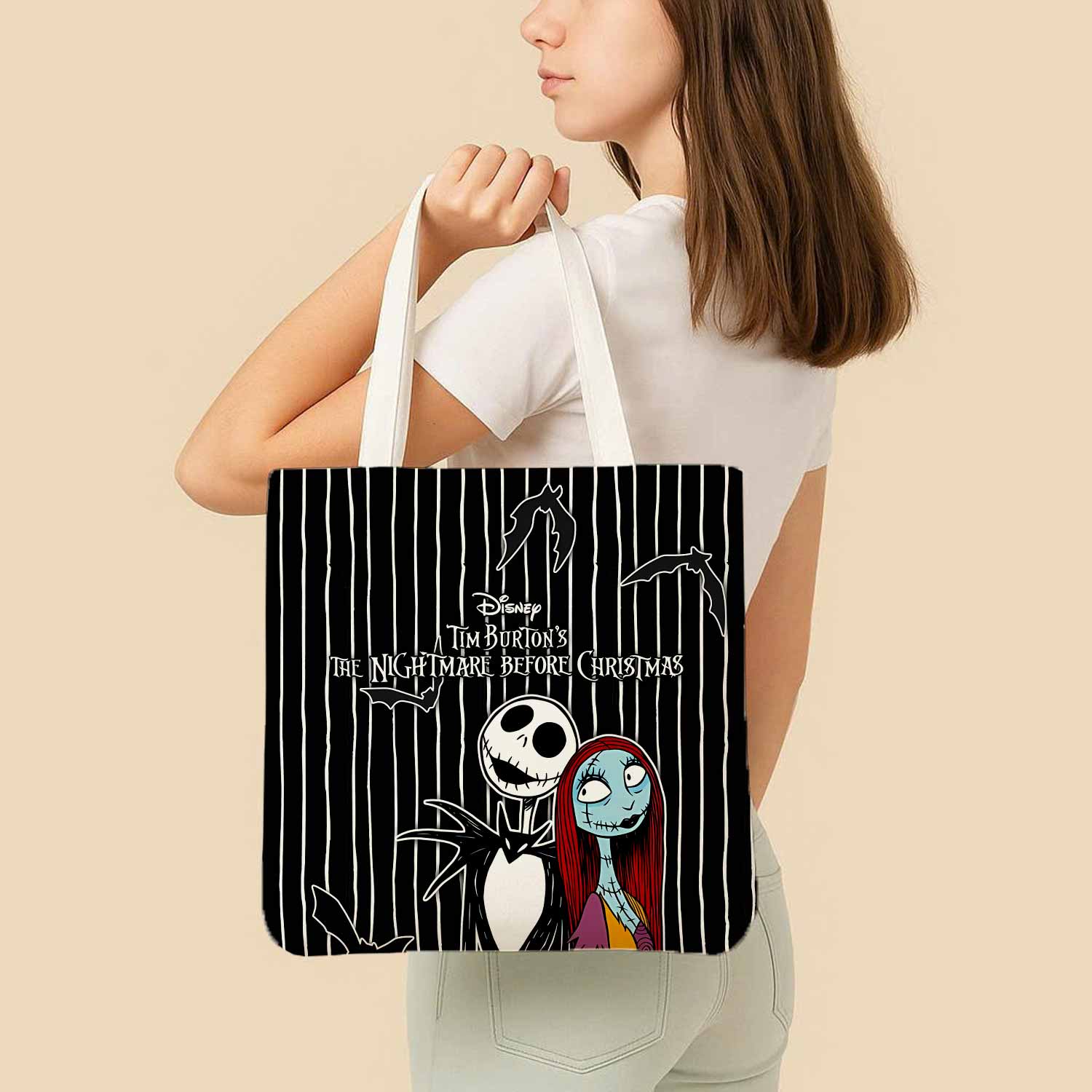 Sally & Jack Skellington Canvas Bag with Shoulder Strap