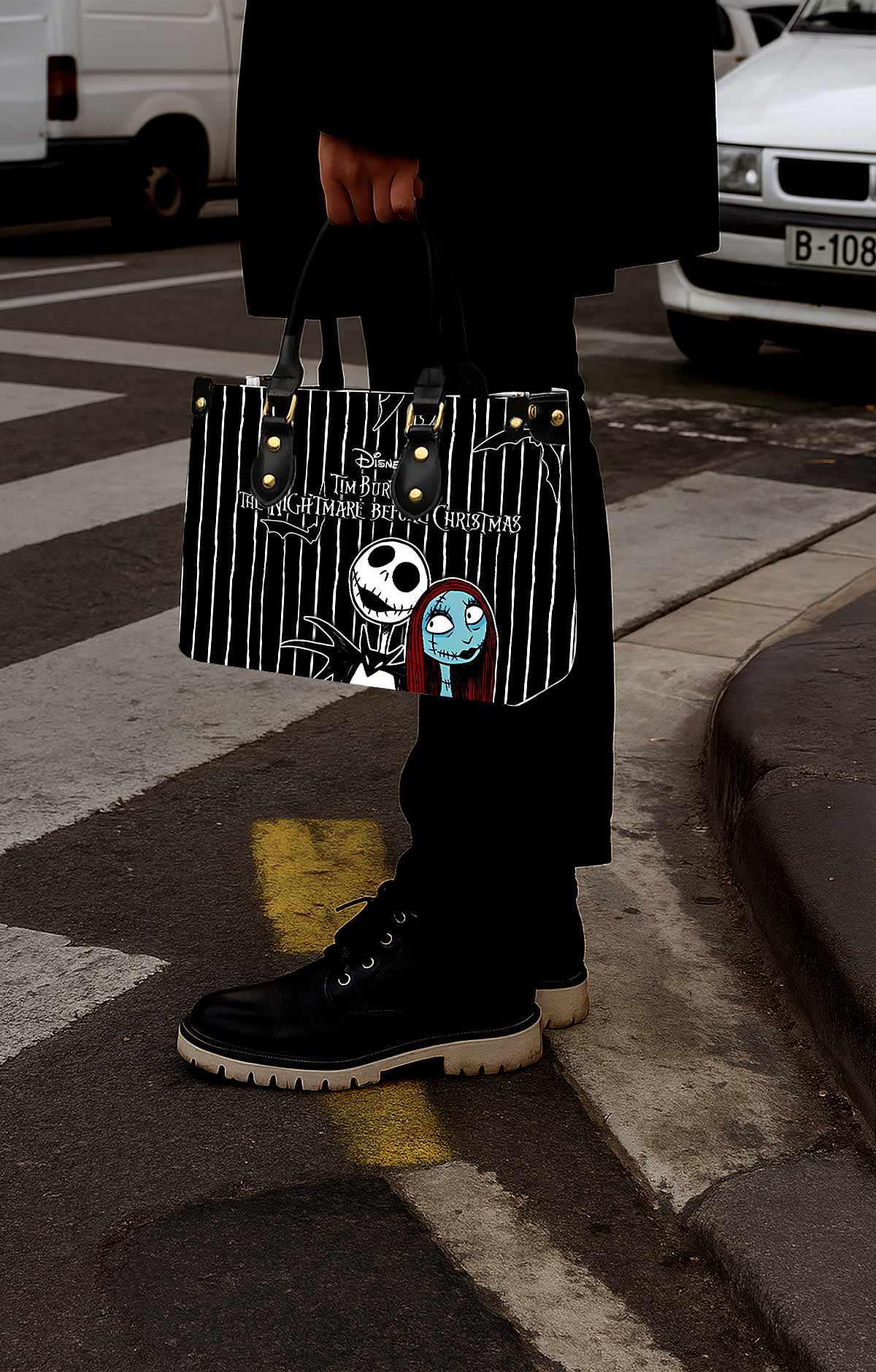 Sally & Jack Skellington Women Tote Bag with Black Handles