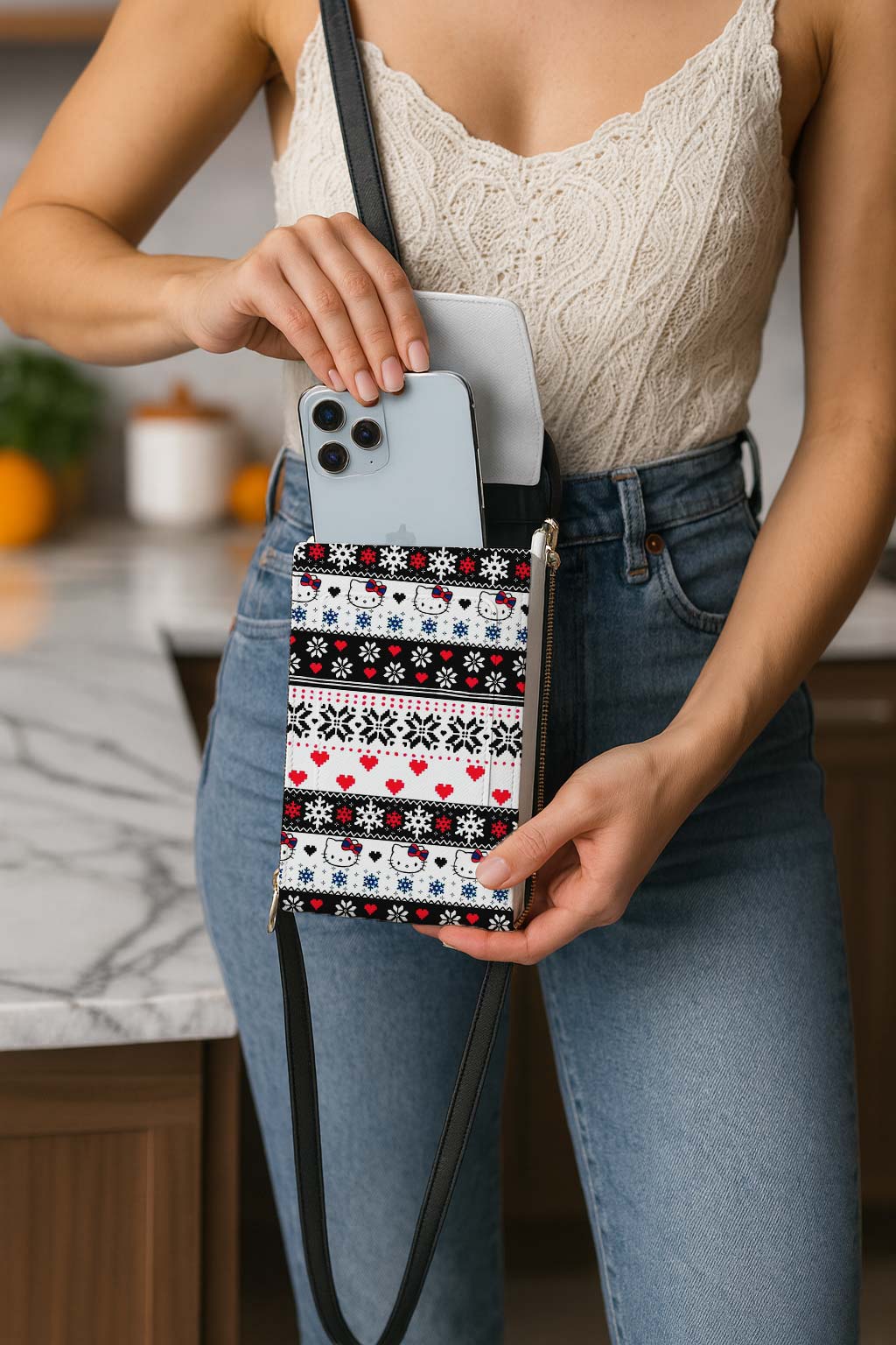 Snowflake Hello Kitty Mobile Phone Chest Bag - Image 5