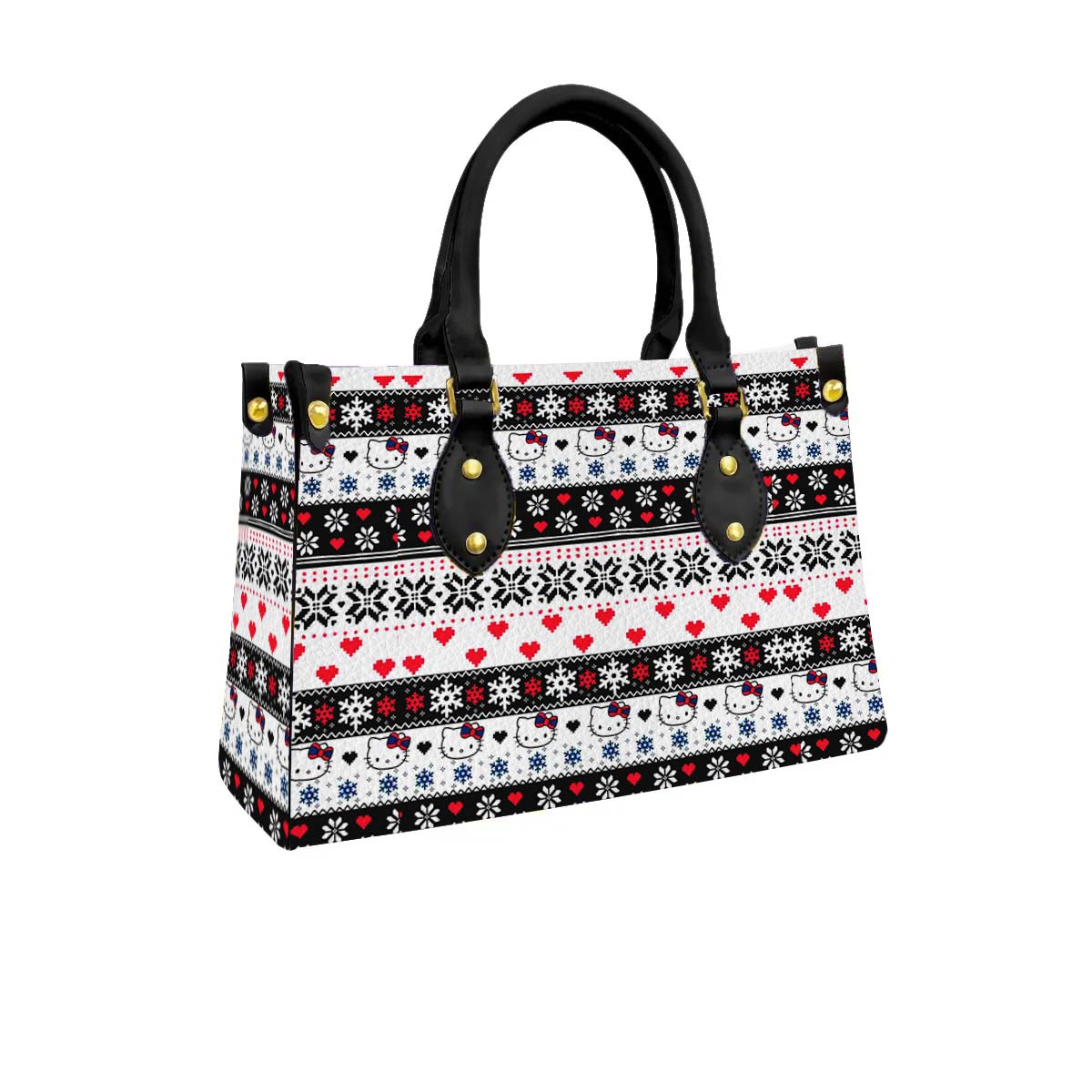 Snowflake Hello Kitty Women Tote Bag with Black Handles - Image 2