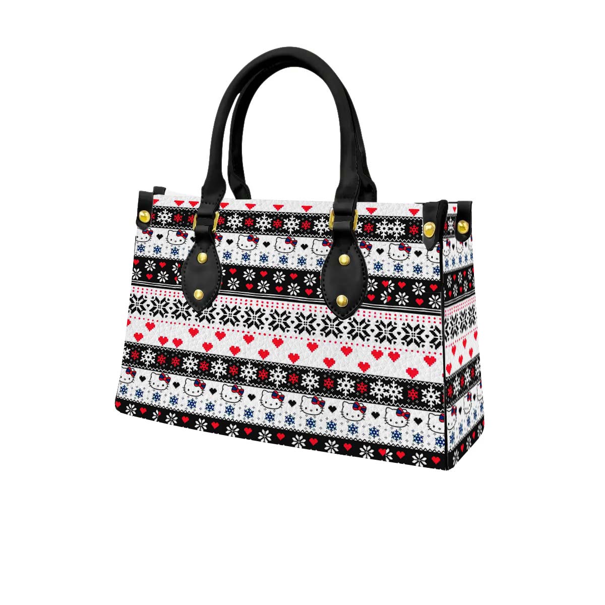 Snowflake Hello Kitty Women Tote Bag with Black Handles - Image 3