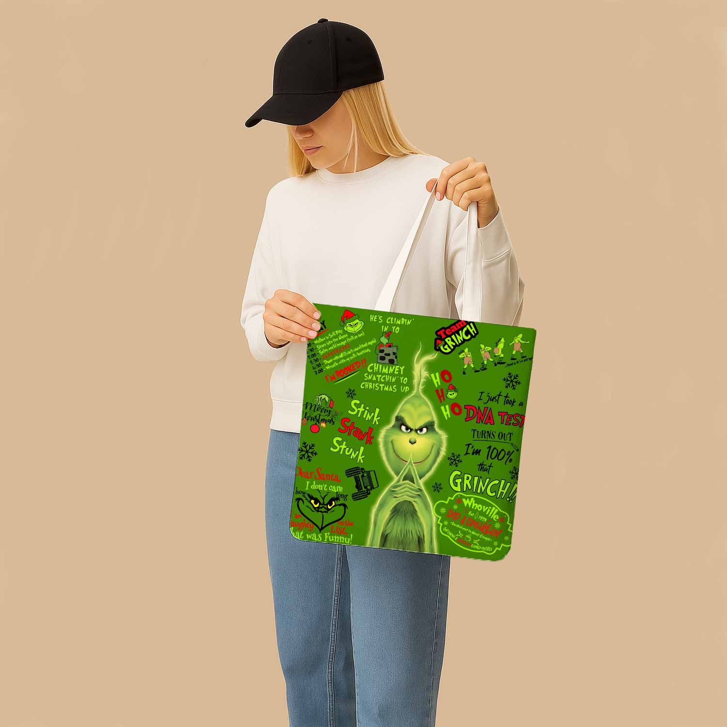 The Grinch Holiday Canvas Bag with Shoulder Strap