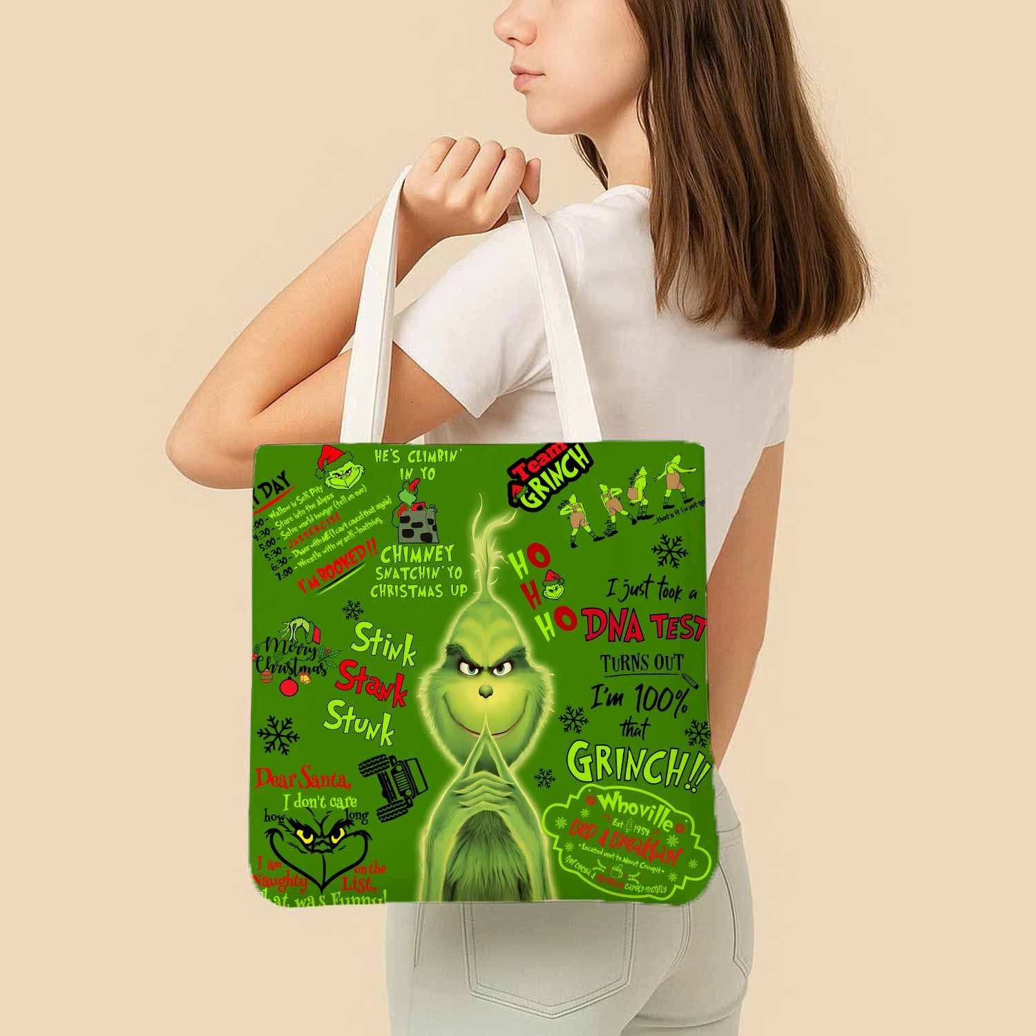 The Grinch Holiday Canvas Bag with Shoulder Strap