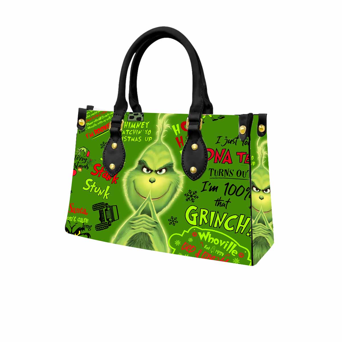 The Grinch Holiday Women Tote Bag with Black Handles