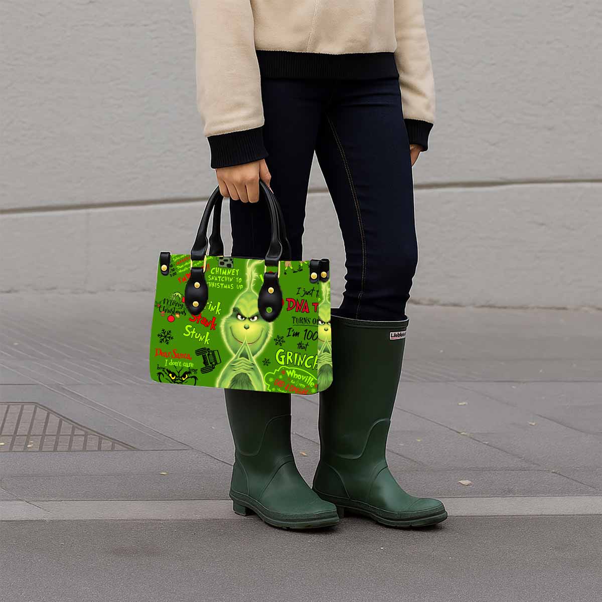 The Grinch Holiday Women Tote Bag with Black Handles