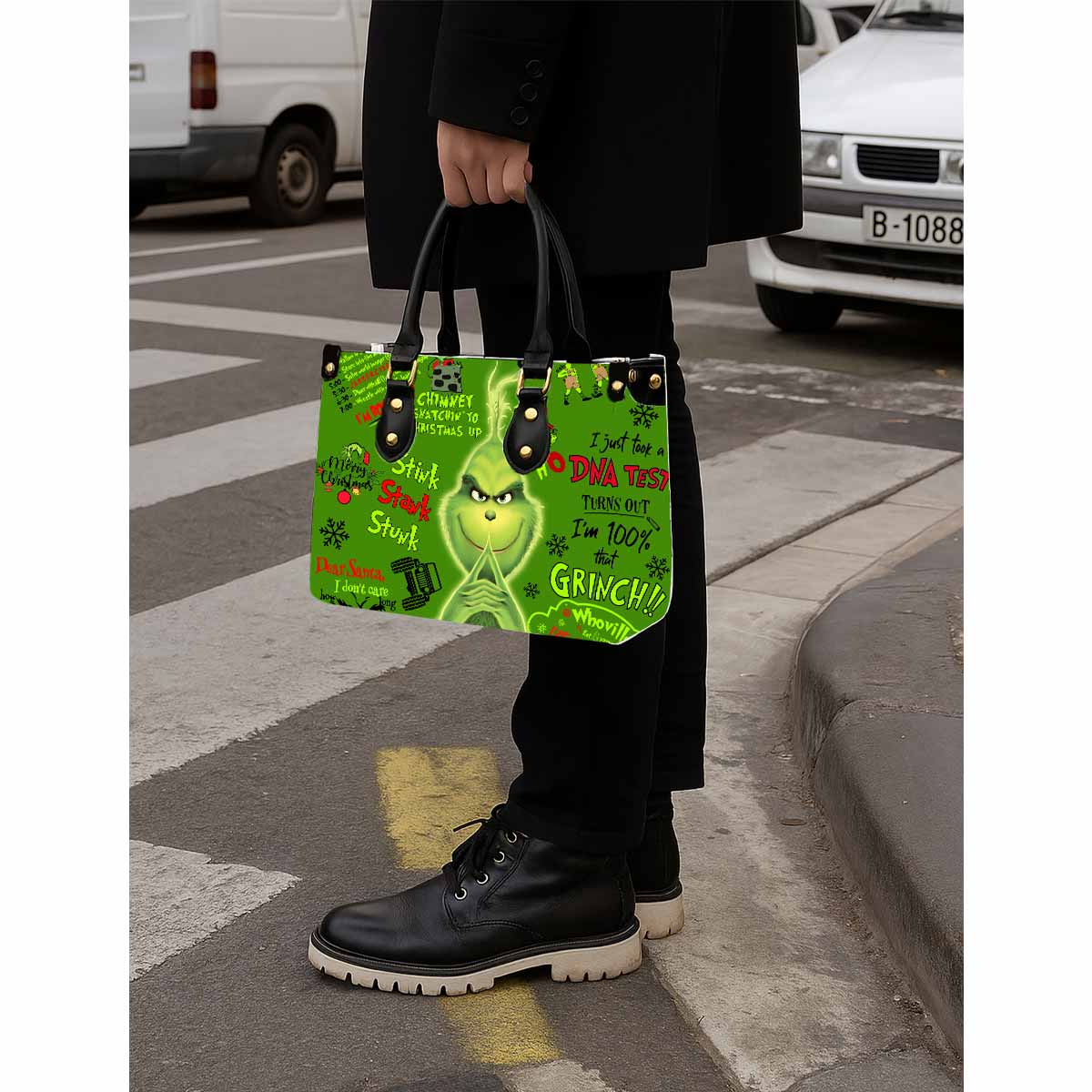 The Grinch Holiday Women Tote Bag with Black Handles